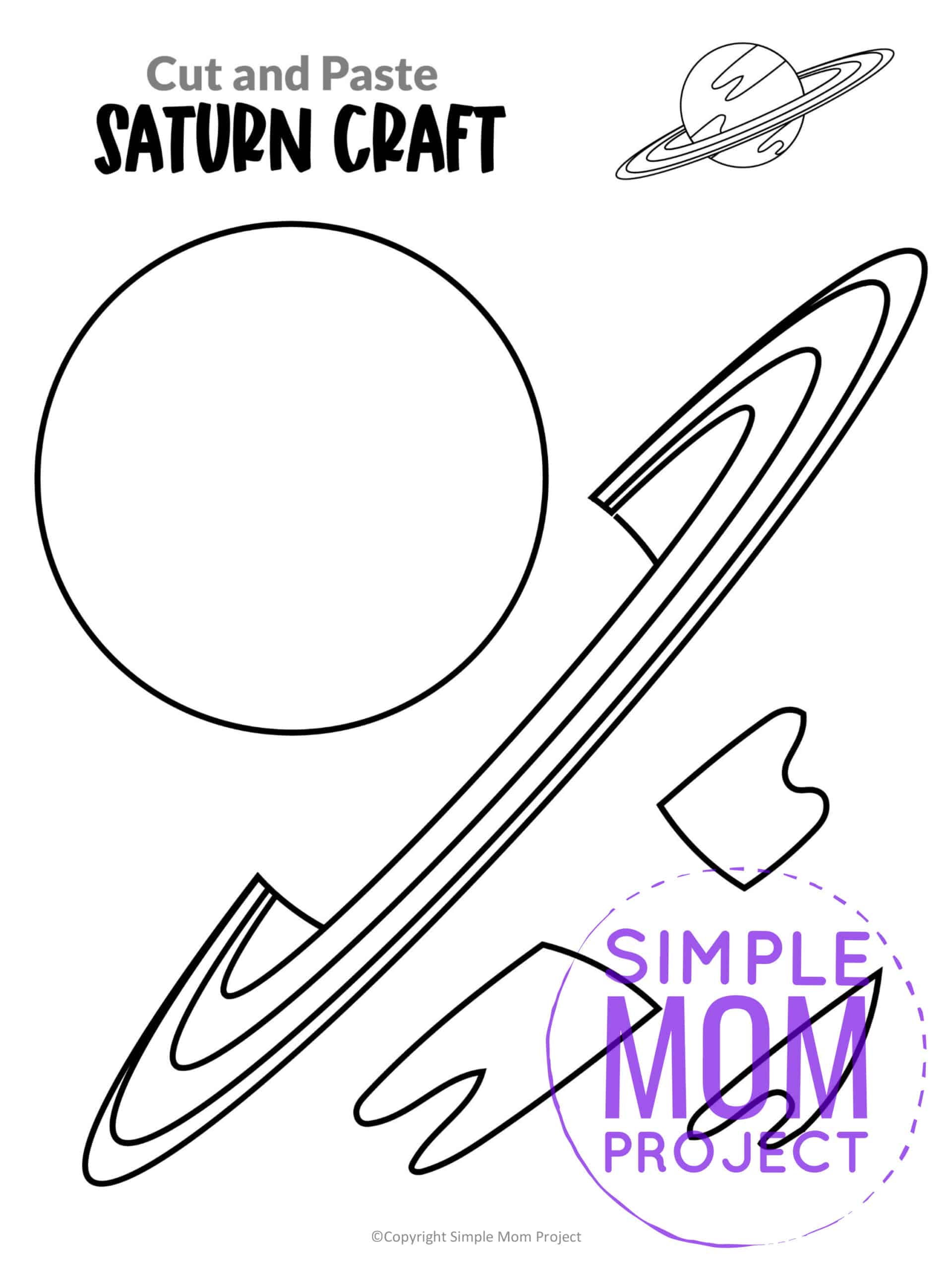 Do your kids love coloring and learning facts about our solar system? Then, they will love our printable planet Saturn outer space craft. It is perfect for kids of all ages including preschool, kindergarten, and toddler kids. It also works great on a poster for the next science fair! Grab the planet Saturn cut and paste template today!