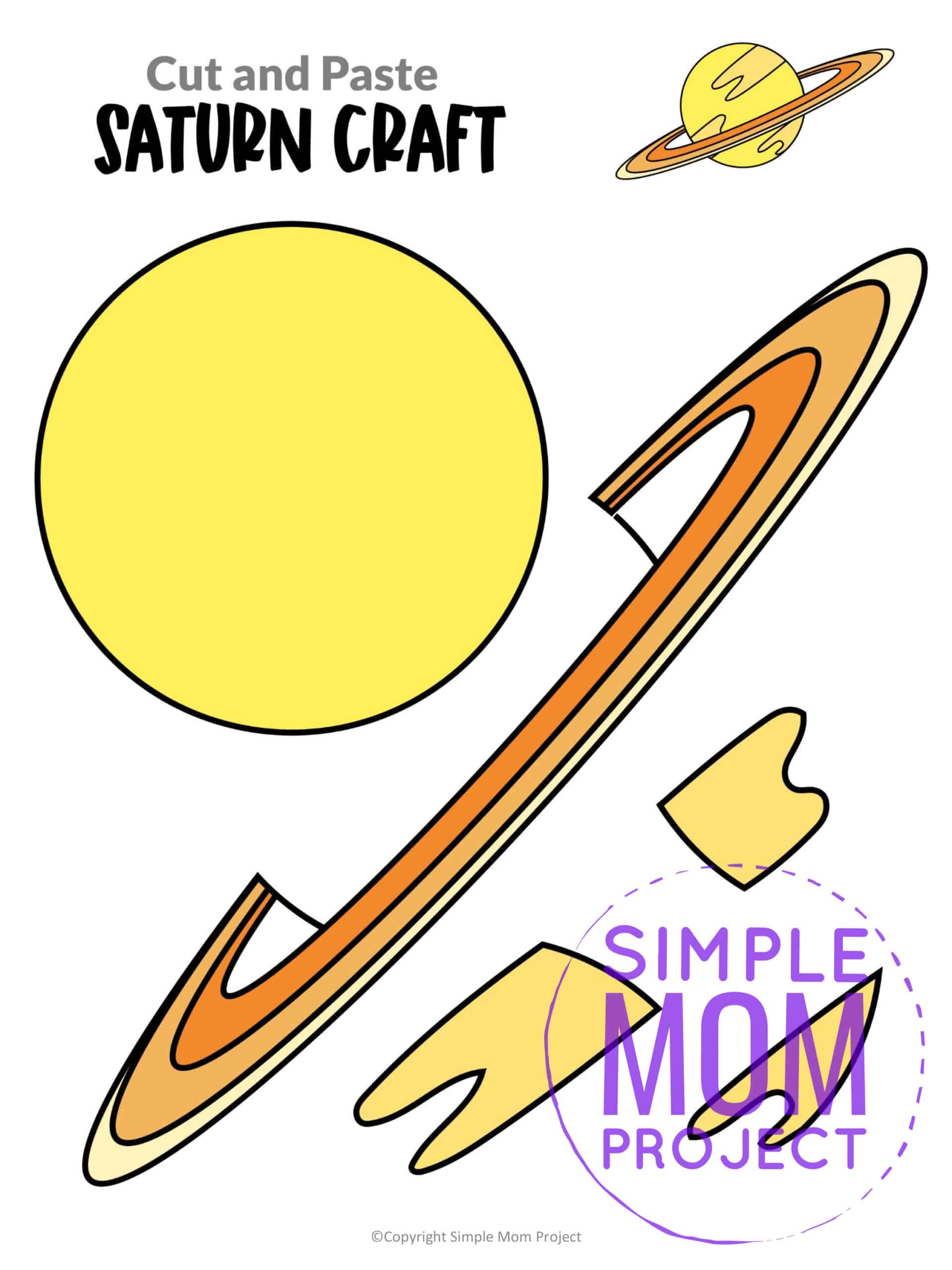 Do your kids love coloring and learning facts about our solar system? Then, they will love our printable planet Saturn outer space craft. It is perfect for kids of all ages including preschool, kindergarten, and toddler kids. It also works great on a poster for the next science fair! Grab the planet Saturn cut and paste template today!
