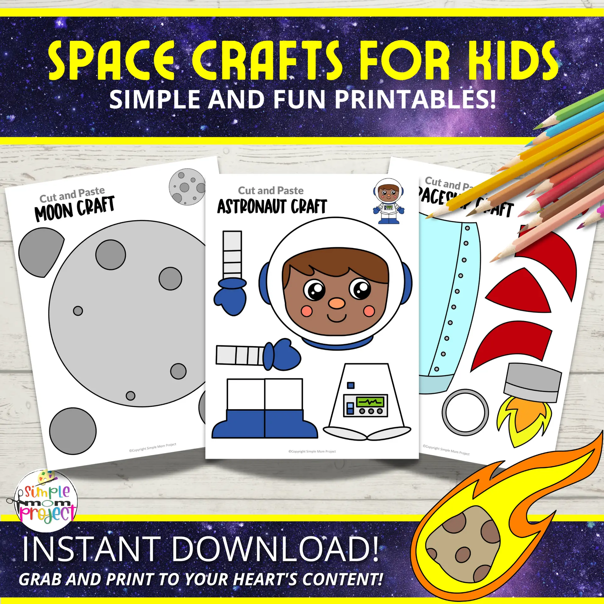 Planet & Space Crafts – 14 Full-Color Printable Cut & Paste Templates for Kids - Image 2