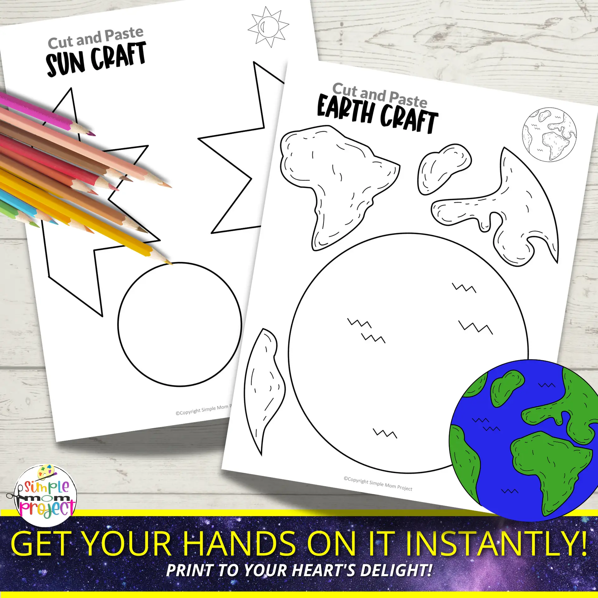 Planet & Space Crafts – 14 Black & White Printable Cut & Paste Templates for Kids - Image 3