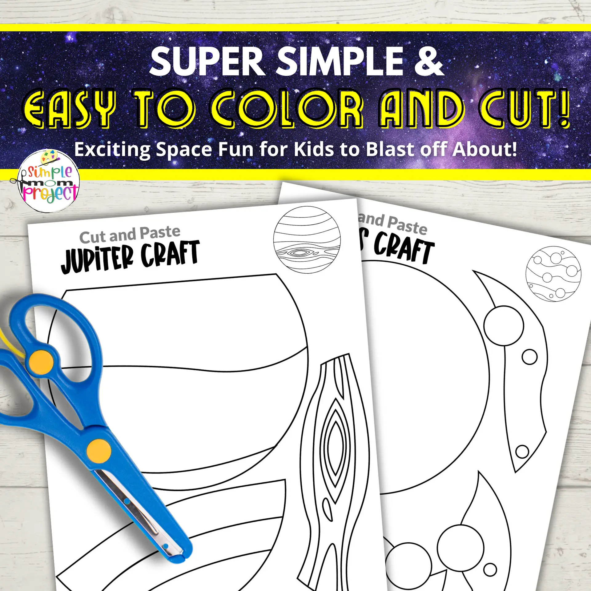 Planet & Space Crafts – 14 Black & White Printable Cut & Paste Templates for Kids - Image 4