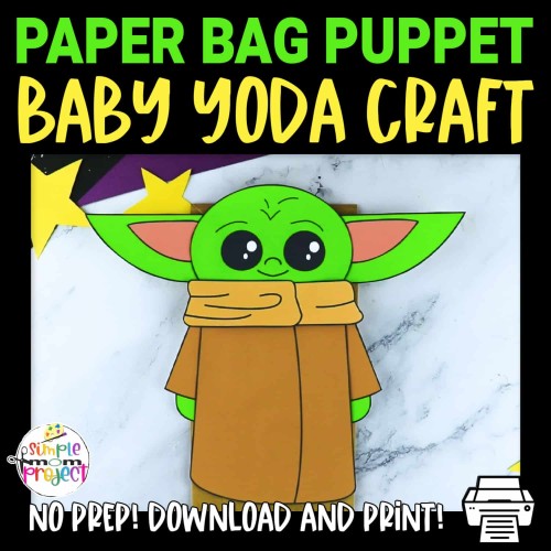 Click and grab this easy and printable Baby Yoda template to make a fun Star Wars theme paper bag puppet! This toddler and preschool craft can help your little Star Wars fan put on their very own paper bag Yoda puppet show! Download your own Baby Yoda paper bag puppet template now!