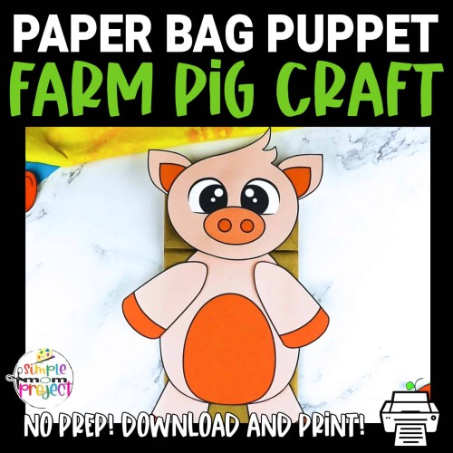 Are you looking for fun activities to go along with your story time of The Three Little Pigs? Print off as many copies as you would like of our printable paper bag pig puppet! Your preschool, kindergarten, or toddler age kids will absolutely love using their imagination to make these pig puppets come to life.