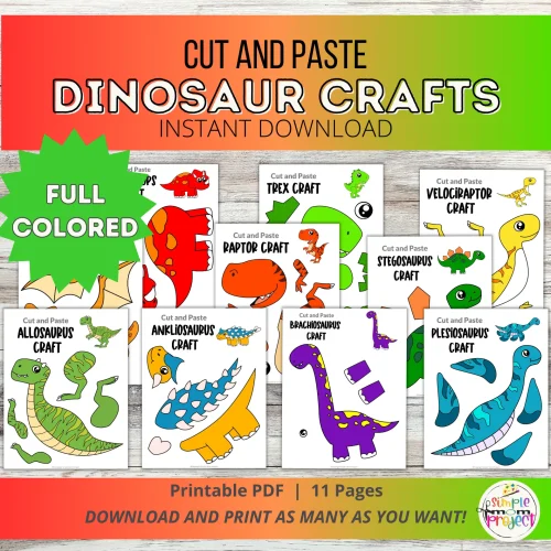 Dinosaur Crafts – 10 Full-Color Printable Cut & Paste Templates for Kids