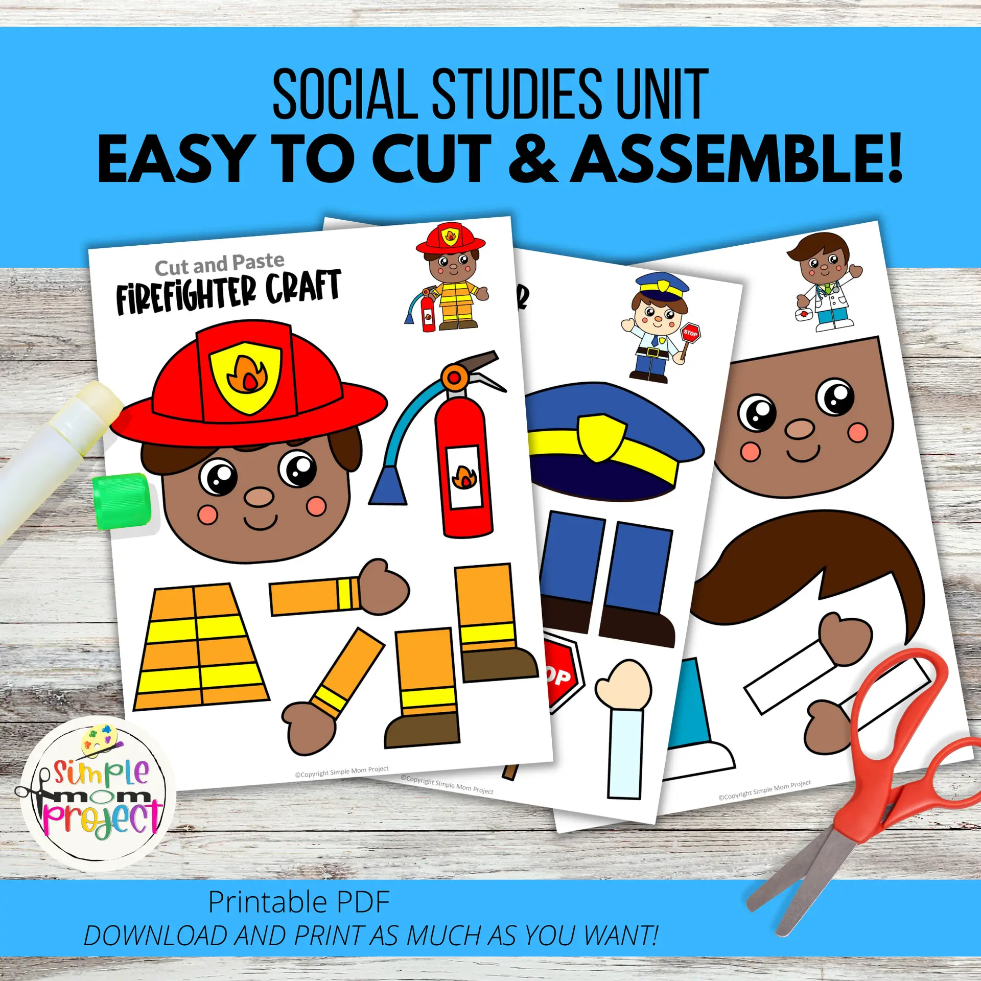 Community Helper Crafts – 10 Full-Color Printable Cut & Paste Templates for Kids - Image 2