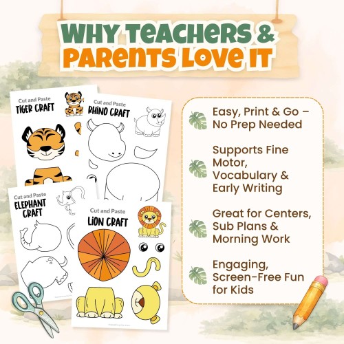 Safari animal craft templates for kids with fine motor activities print and go classroom worksheets and coloring pages