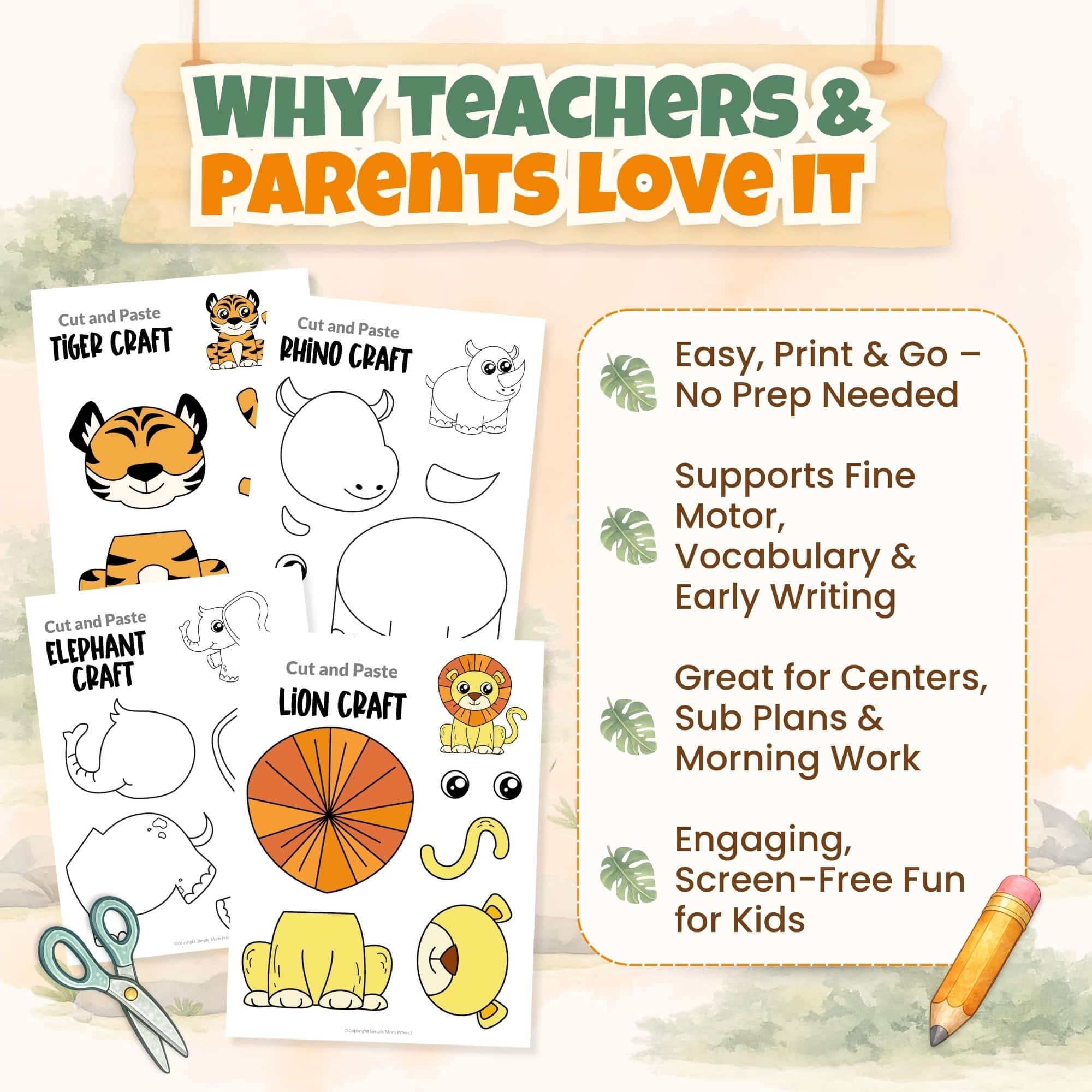 Safari animal craft templates for kids with fine motor activities print and go classroom worksheets and coloring pages