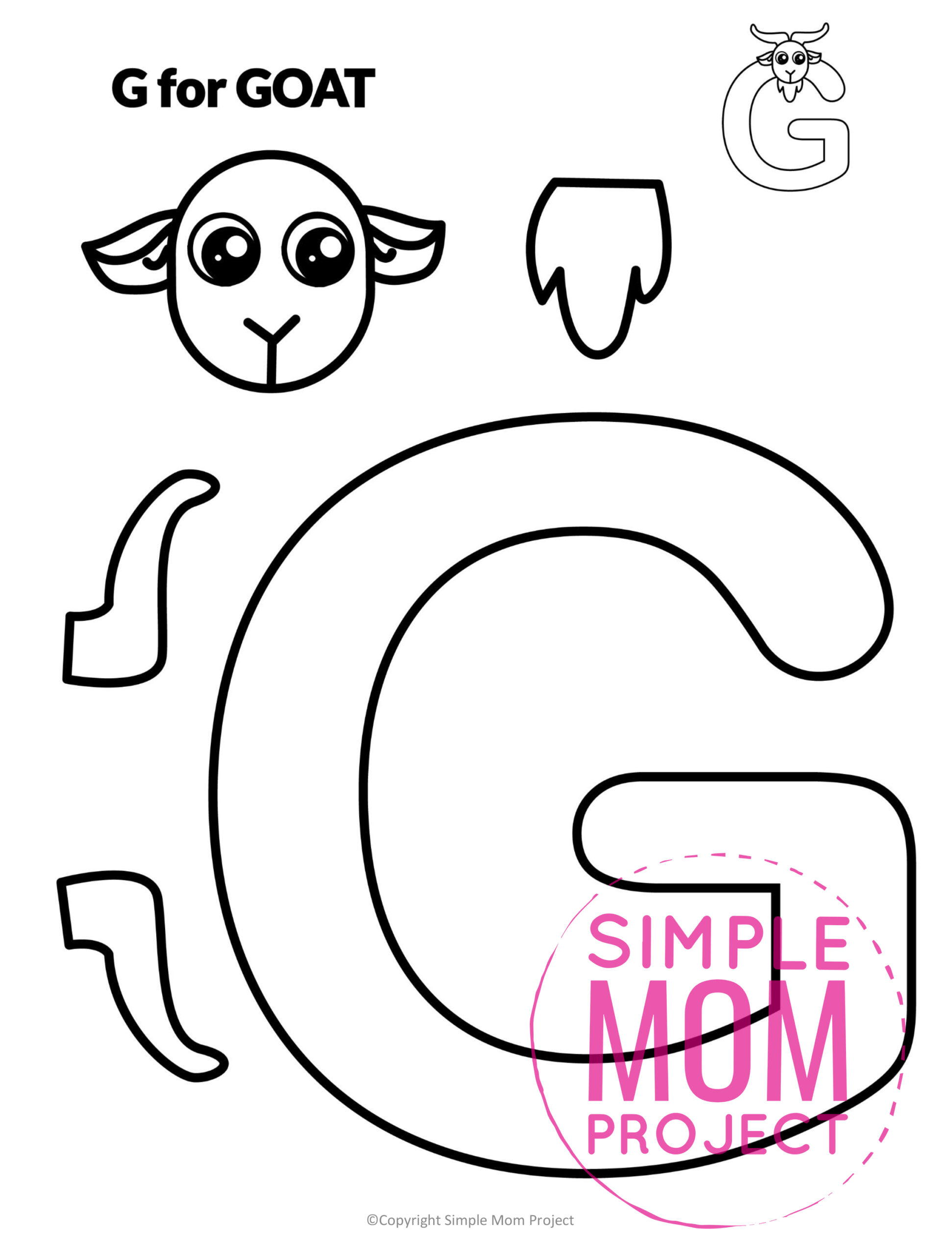 printable letter alphabet craft for kids, kindergartners, toddlers letter g