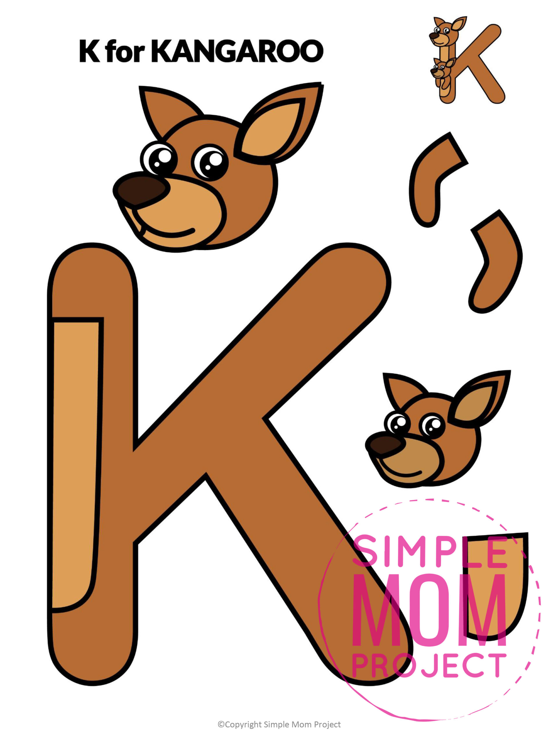 printable letter alphabet craft for kids, kindergartners, toddlers letter k