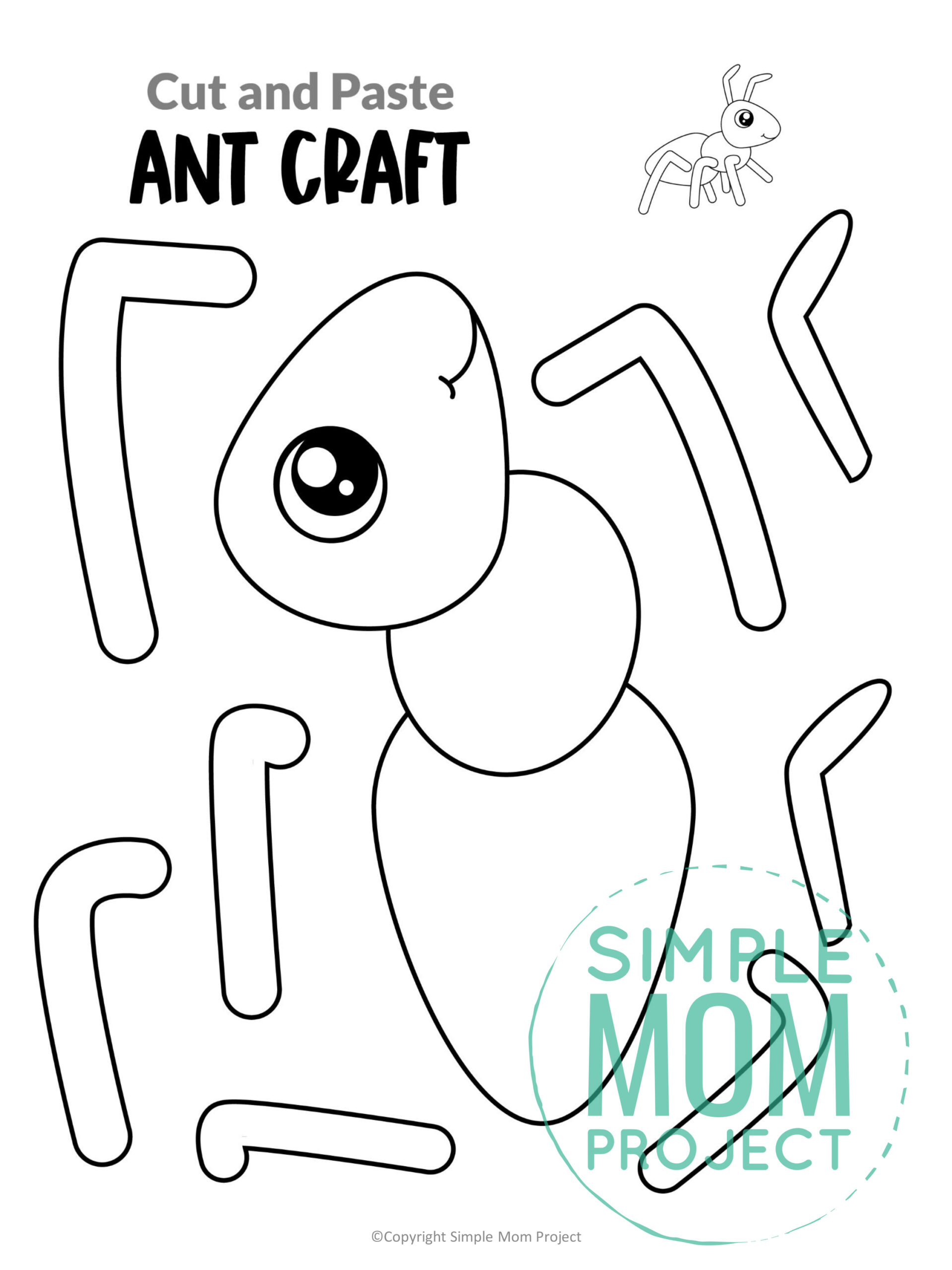 Printable Ant Cut and Paste Craft Template for Toddler, Preschooler and Kindergarten Kids 1