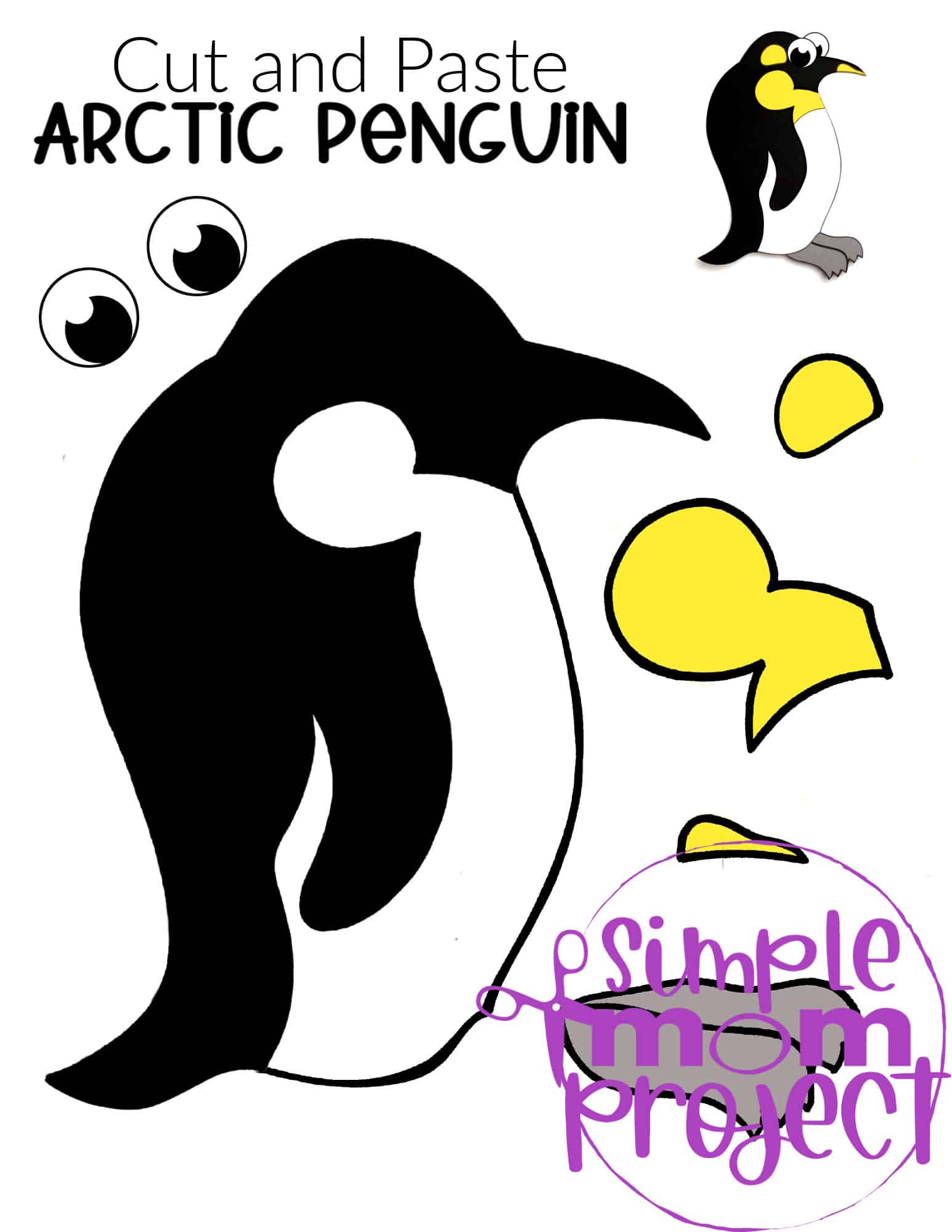 Printable Arctic Penguin Arctic Animal Cut and Paste Crafts for Kids, kindergartners, preschoolers and toddlers 1