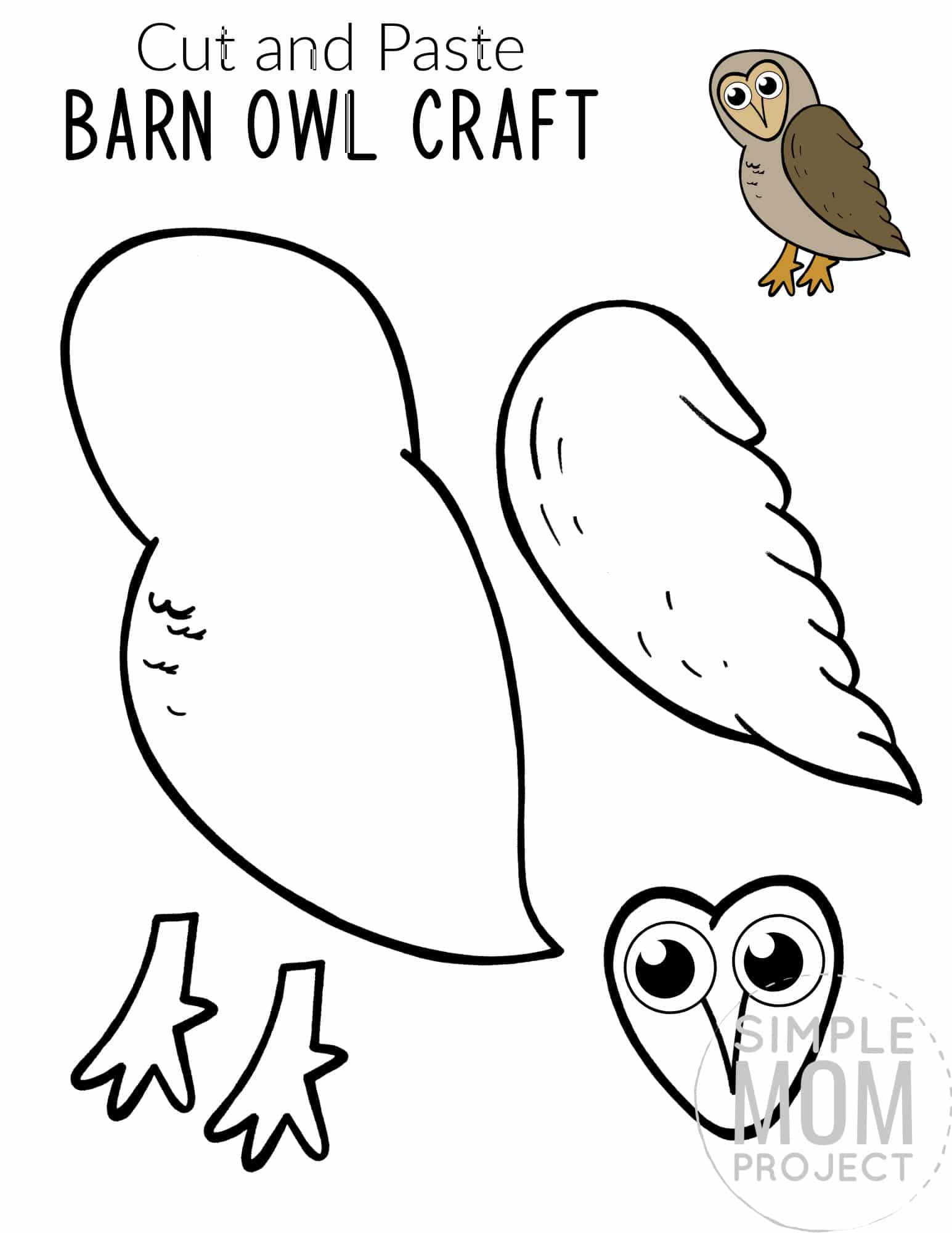 Printable Barn Owl Craft for Kids, preschoolers toddlers and kindergartners 1