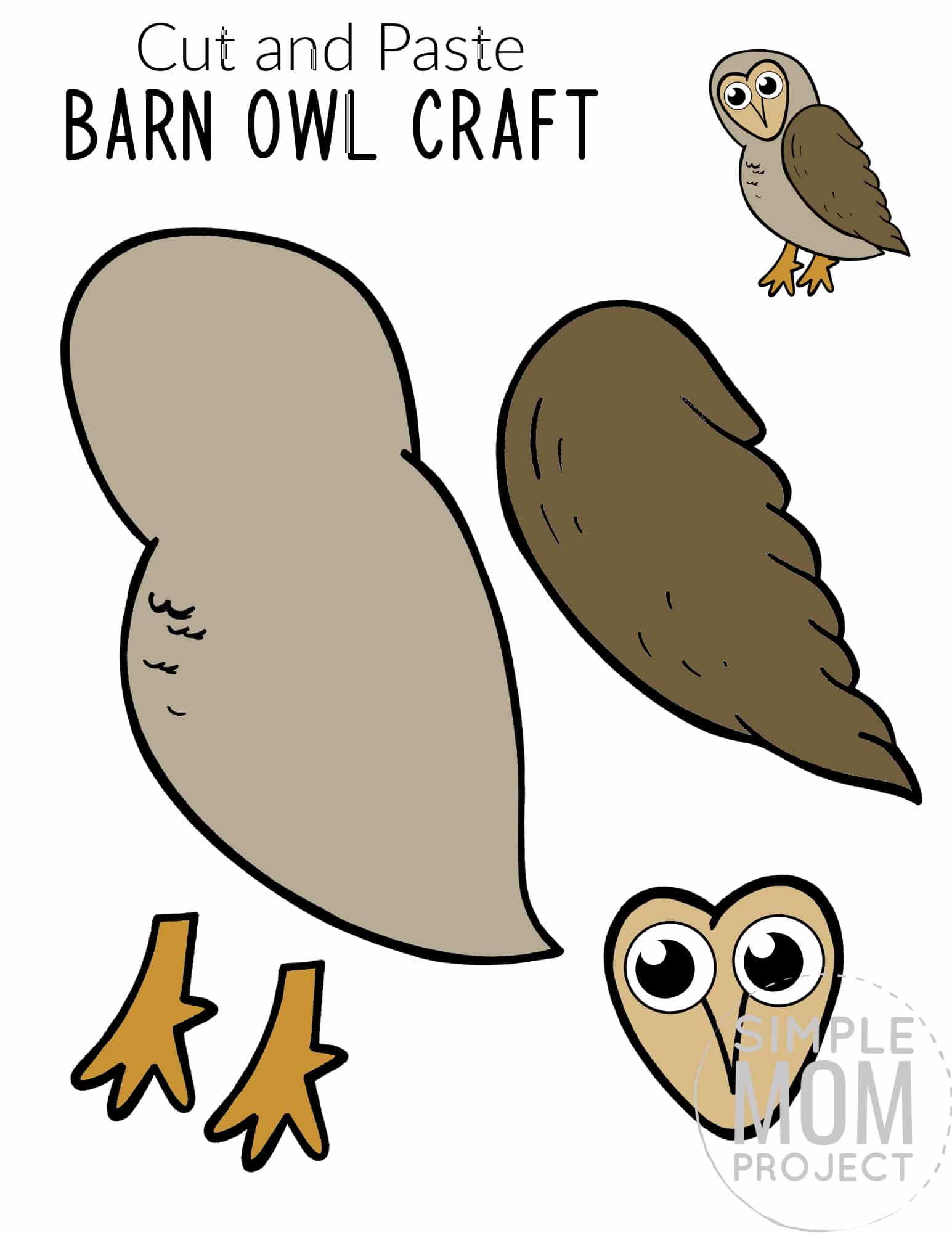 Printable Barn Owl Craft for Kids, preschoolers toddlers and kindergartners 1