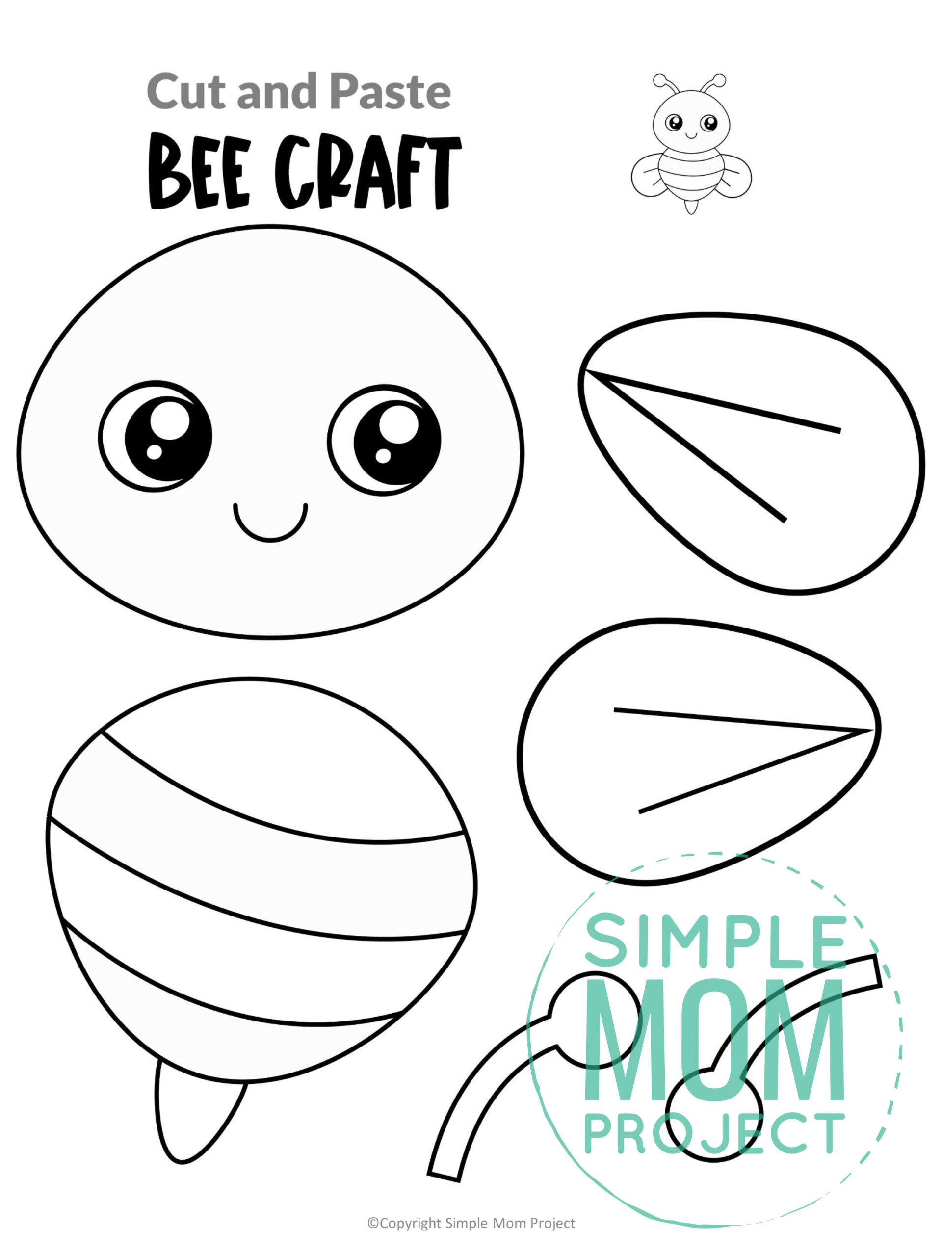 Printable Bumble Bee Cut and Paste Craft Template for Toddler, Preschooler and Kindergarten Kids 1