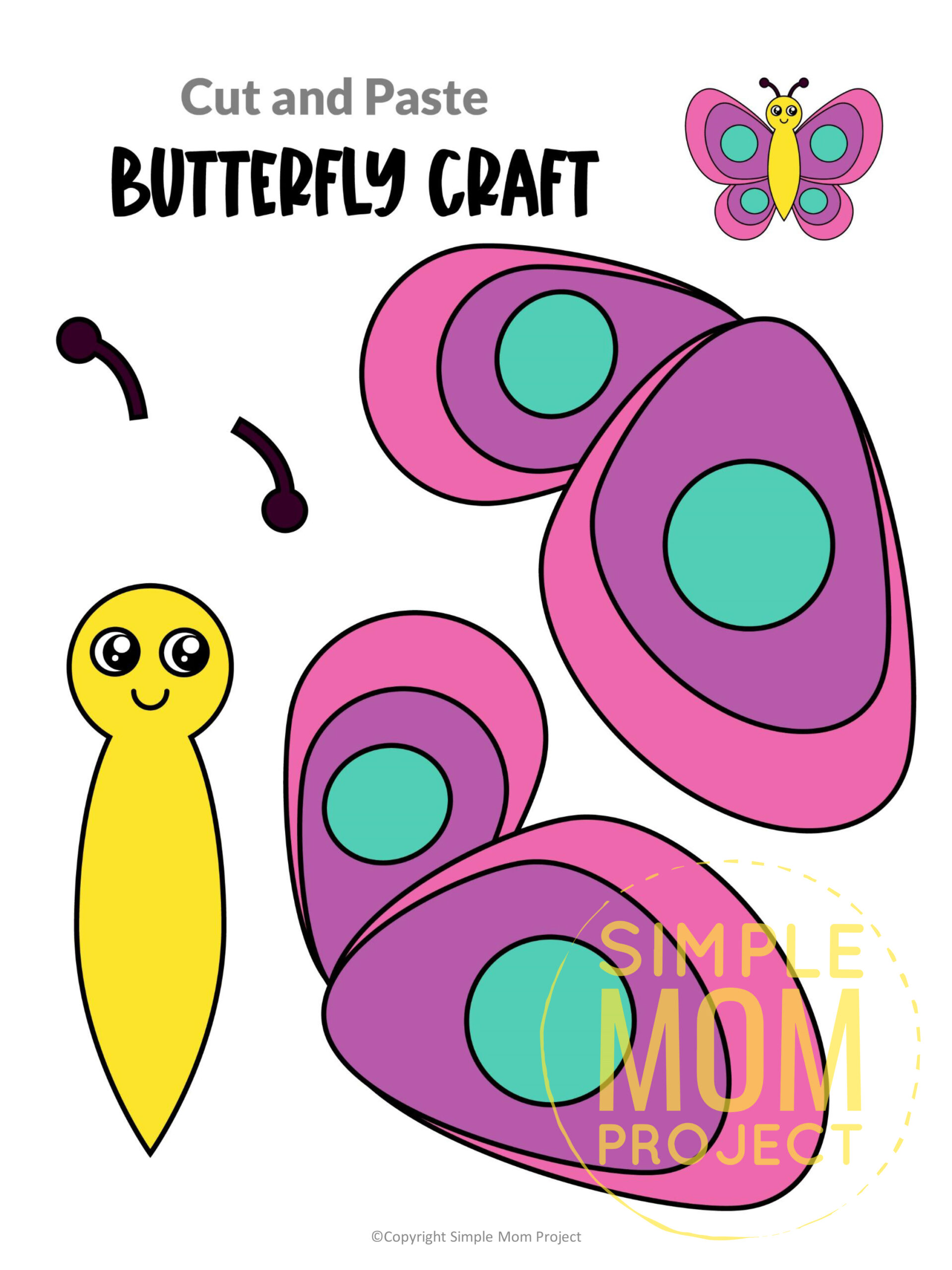 Printable Butterfly Cut and Paste Craft Template for Toddler, Preschooler and Kindergarten Kids