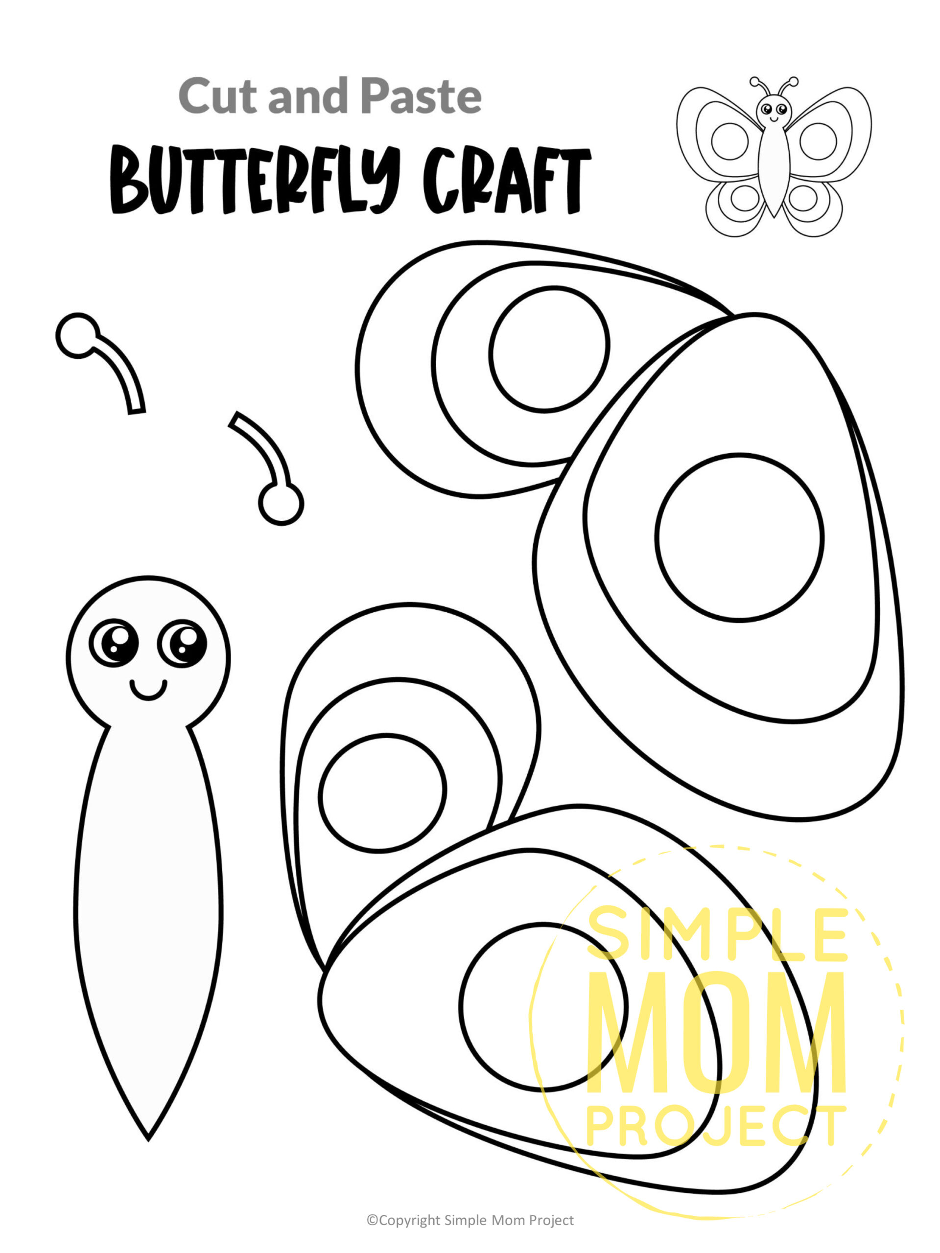 Printable Butterfly Cut and Paste Craft Template for Toddler, Preschooler and Kindergarten Kids 1