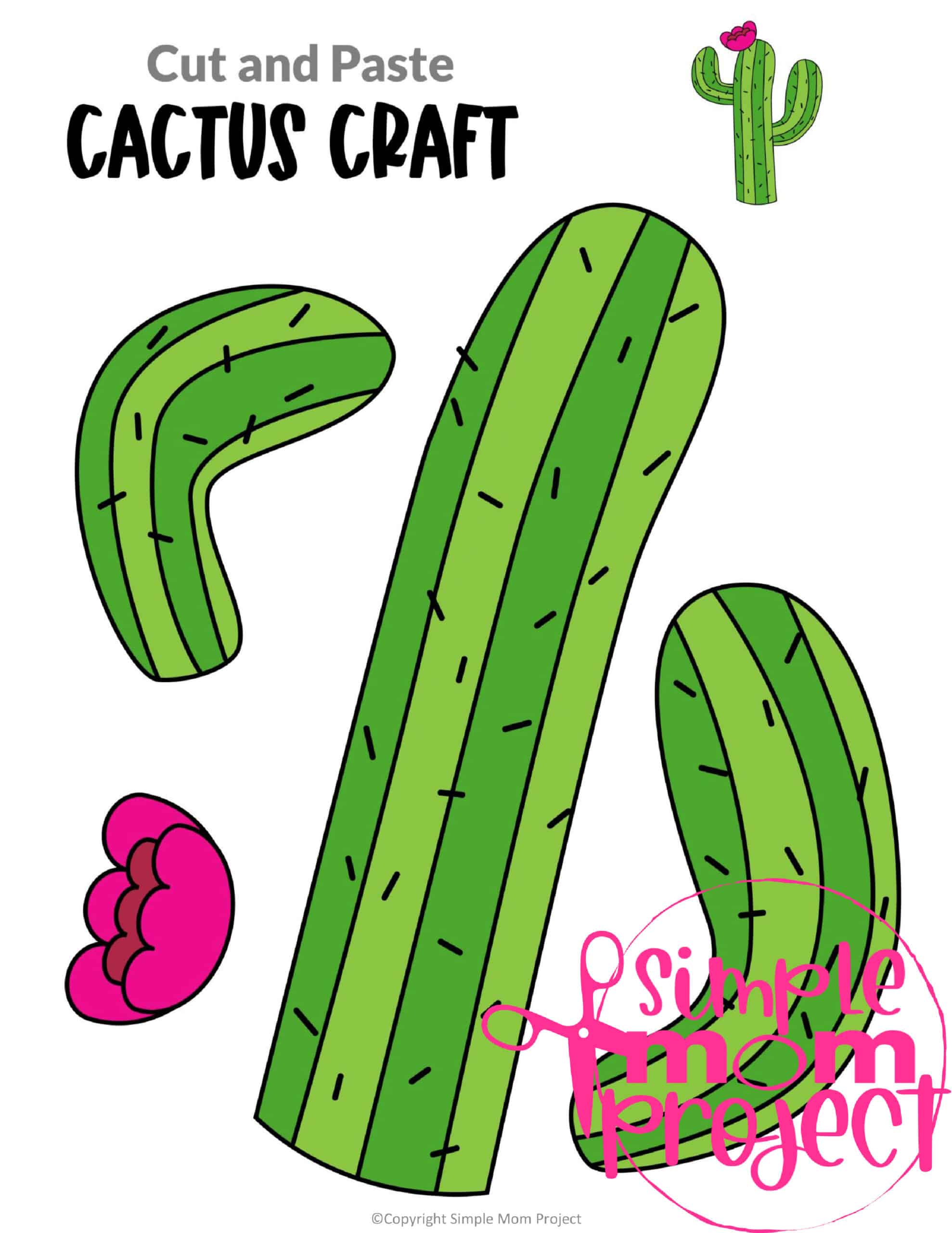 Printable Cactus Flower Craft template for kids, cactus craft for toddlers and cactus craft for kindergartners 1