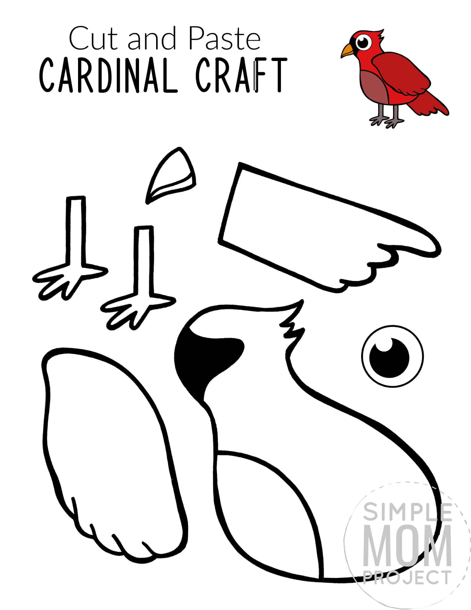 Printable Cardinal Craft for Kids, preschoolers toddlers and kindergartners 1