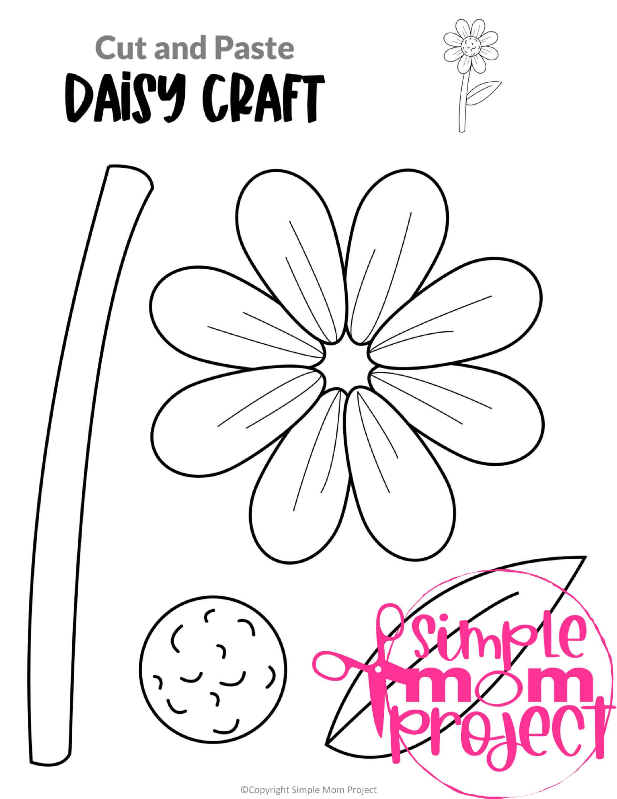 Printable Daisy Flower Craft template for kids, Daisy craft for toddlers and Daisy craft for kindergartners 10 (2)