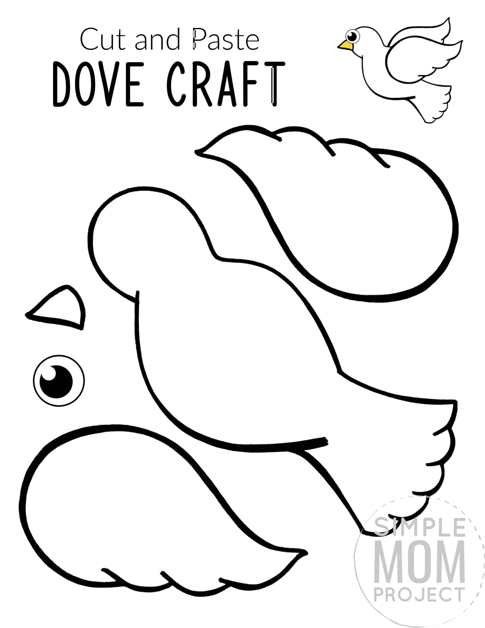 Printable Dove Craft for Kids, preschoolers toddlers and kindergartners 1