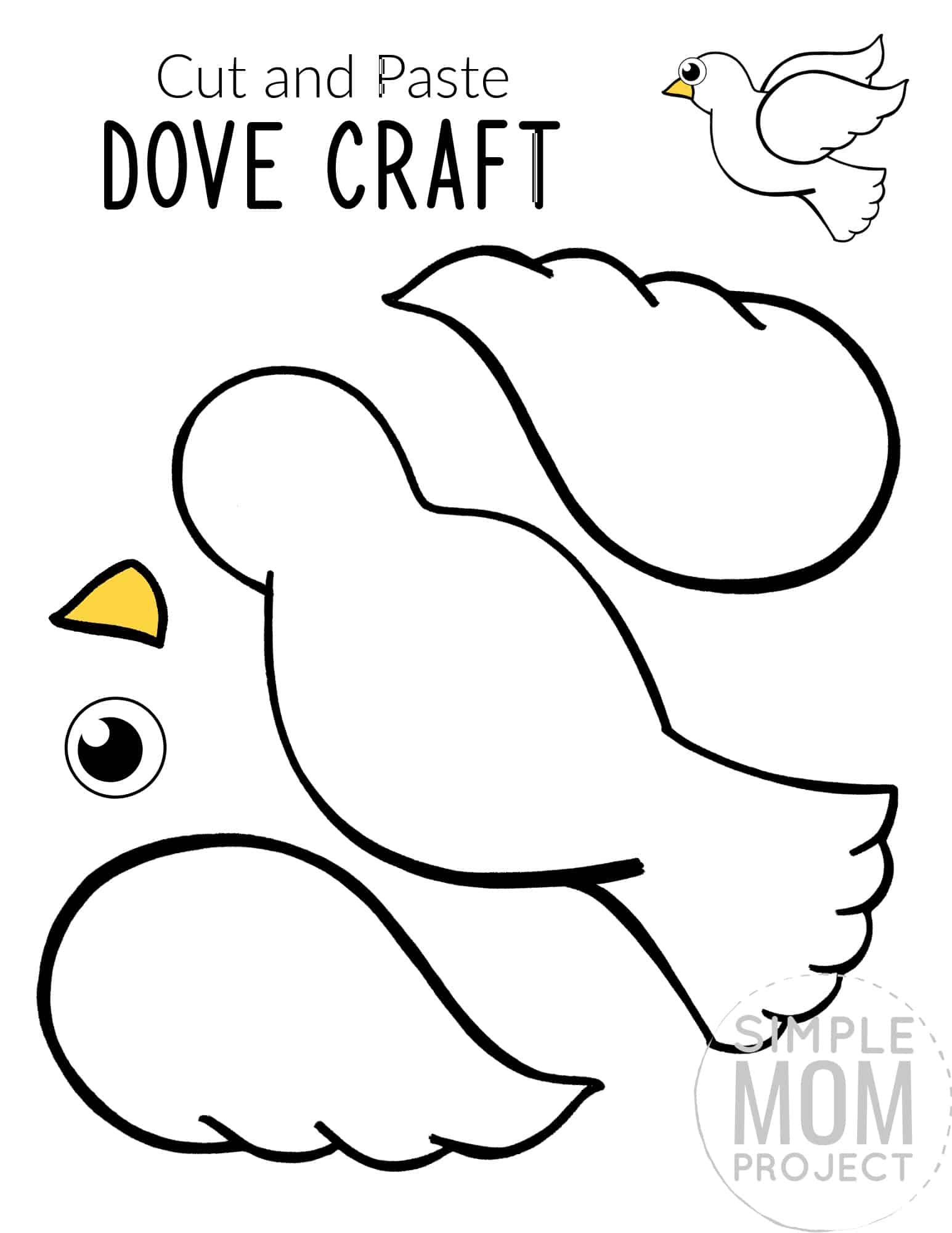 Printable Dove Craft for Kids, preschoolers toddlers and kindergartners 1