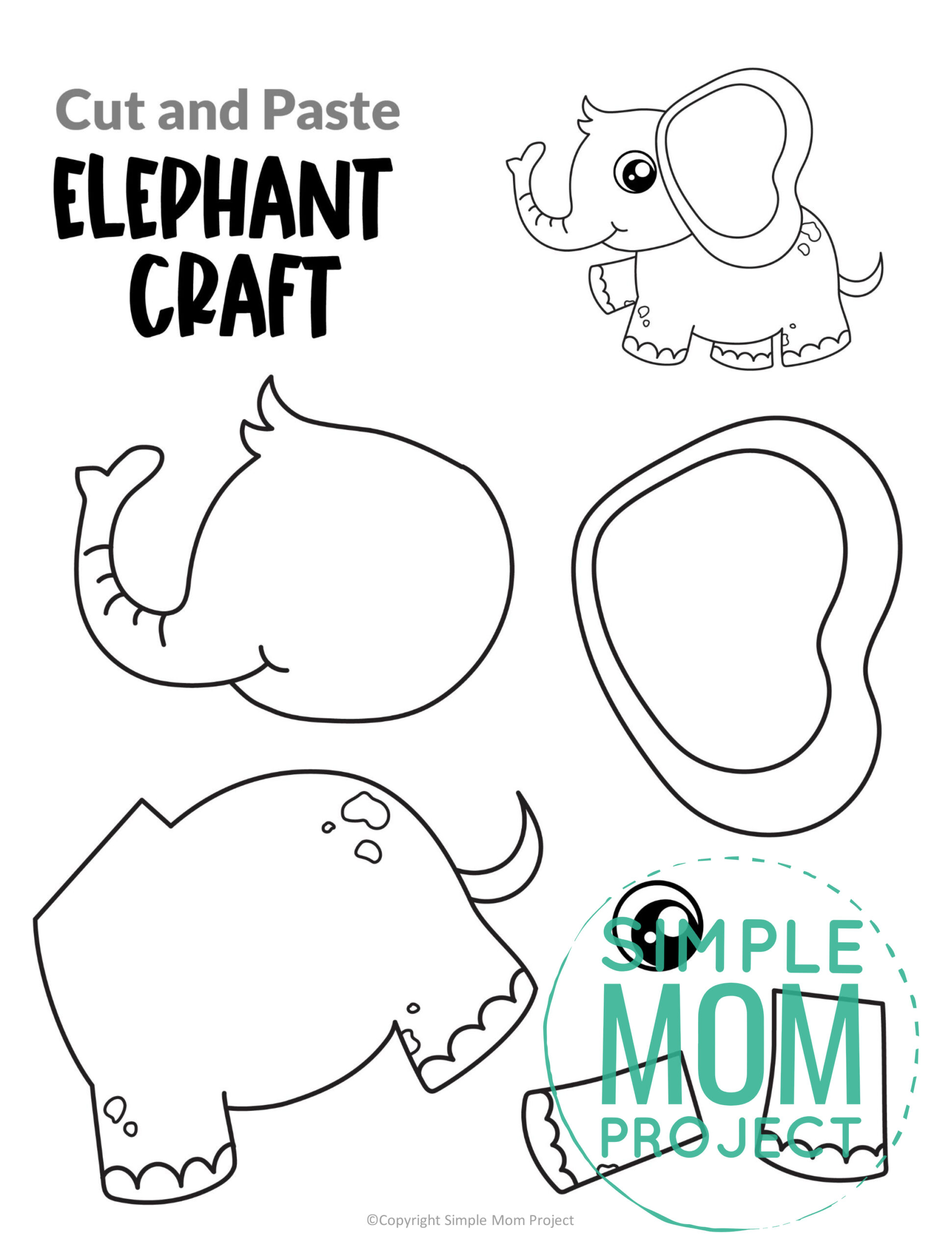 printable cut and paste safari and jungle craft for kids preschoolers toddlers kindergarten elephant