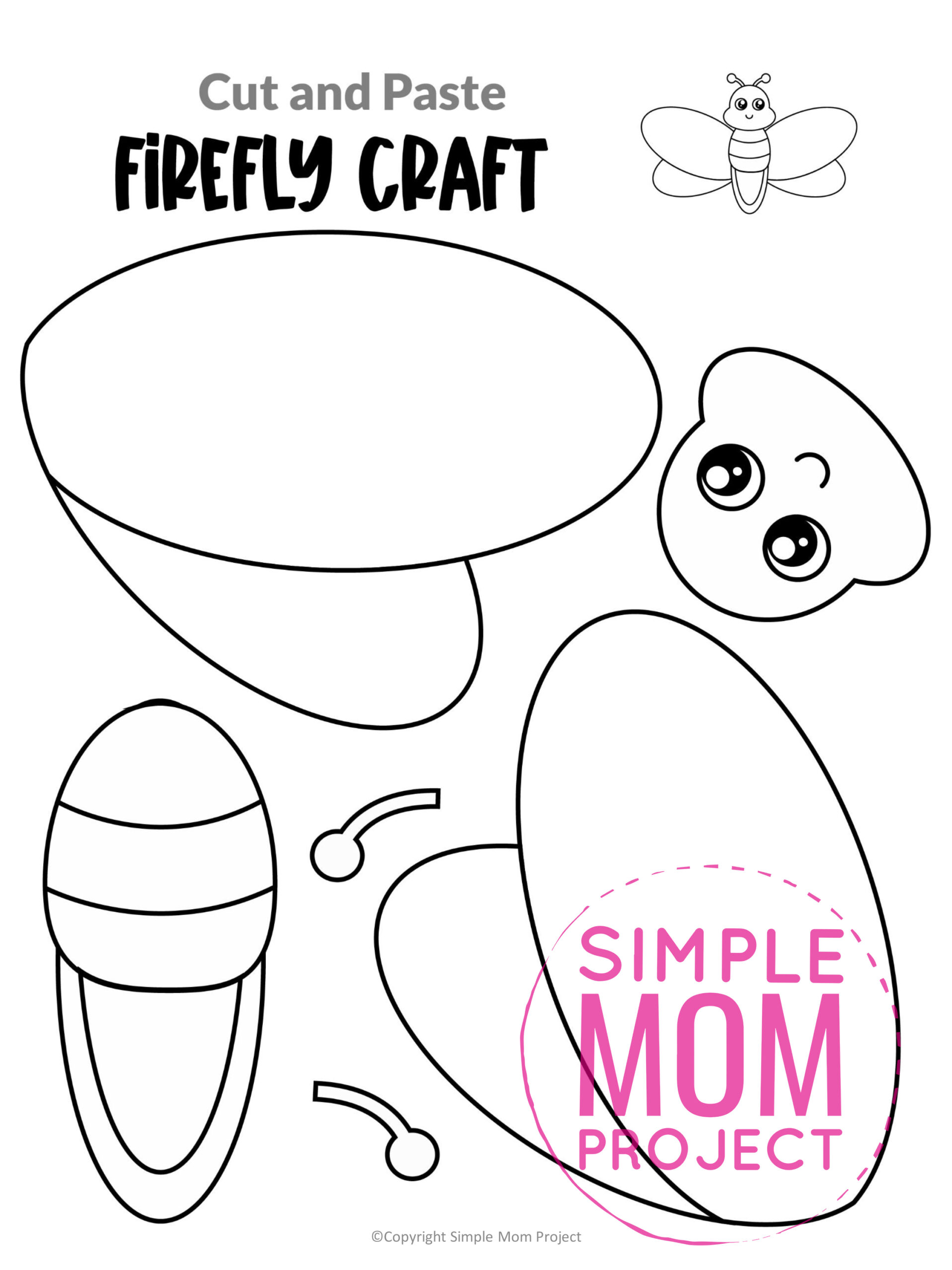 Printable Firefly Cut and Paste Craft Template for Toddler, Preschooler and Kindergarten Kids 1