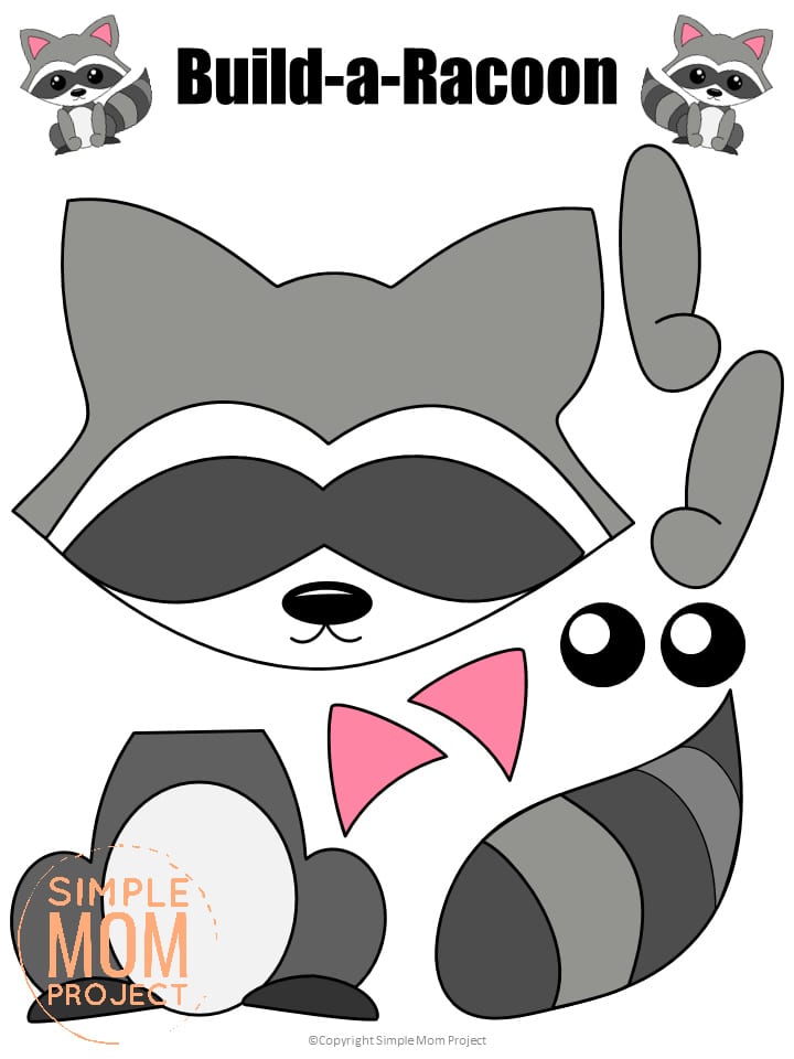 Printable Forest Raccoon Craft Template for kids, preschoolers, toddlers and kindergartners 2