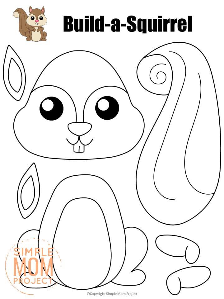 Printable Forest Squirrel Craft Template for kids, preschoolers, toddlers and kindergartners 1