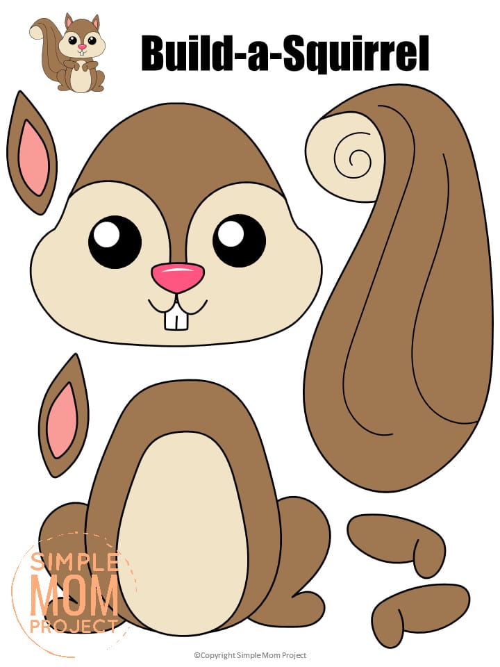 Printable Forest Squirrel Craft Template for kids, preschoolers, toddlers and kindergartners 2
