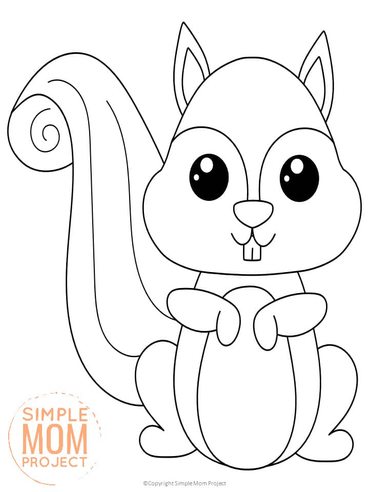 Printable Forest Squirrel Template Coloring Page for kids, preschoolers, toddlers and kindergartners 1