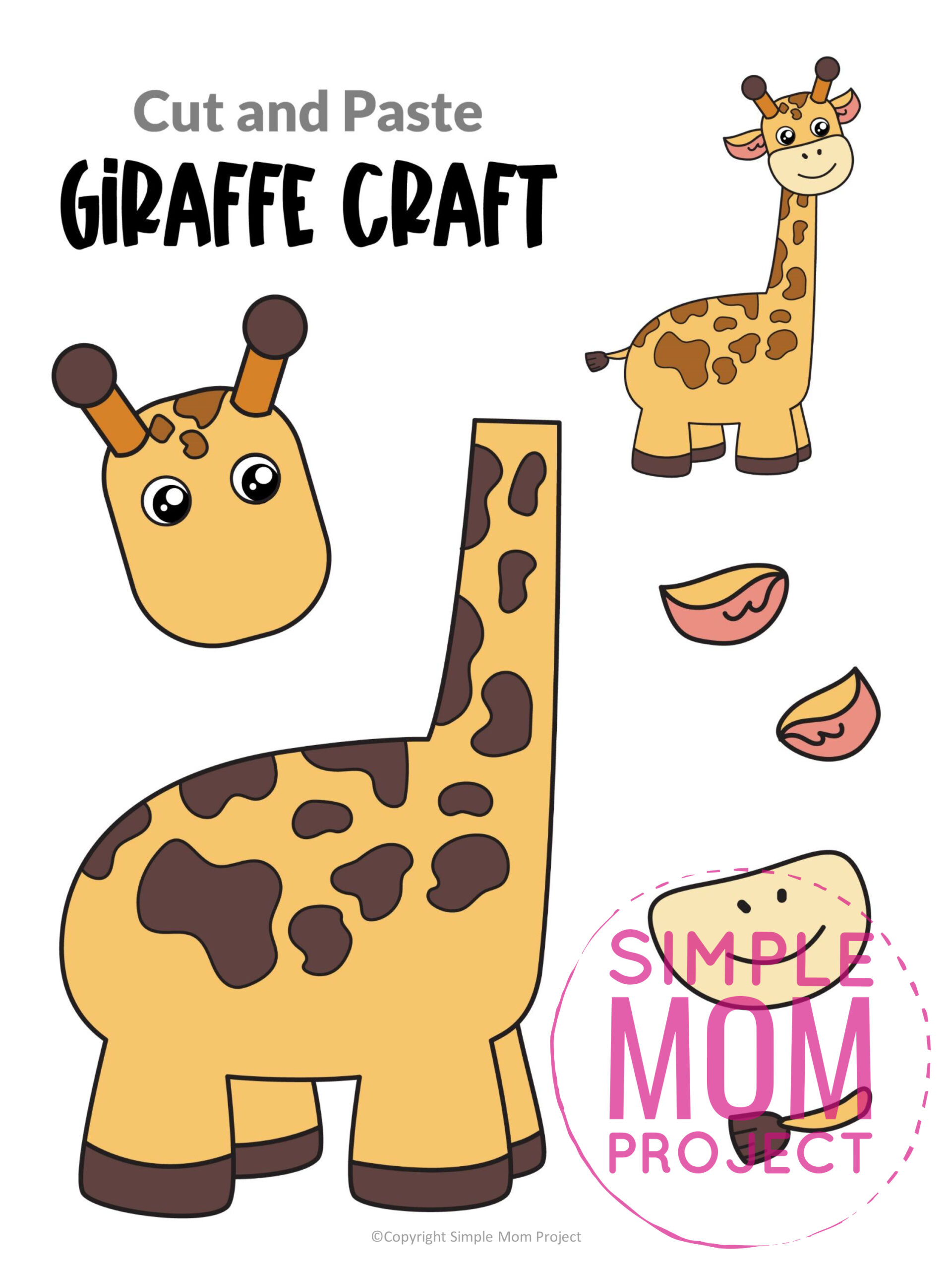printable cut and paste safari and jungle craft for kids preschoolers toddlers kindergarten giraffe