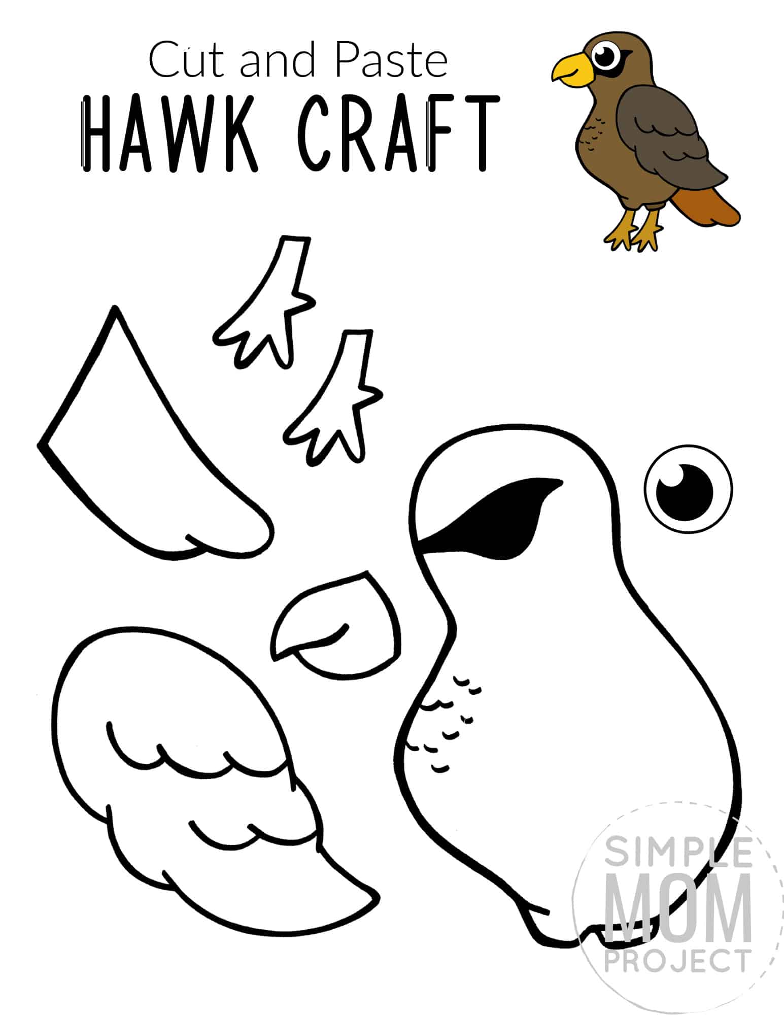 Printable Hawk Craft for Kids, preschoolers toddlers and kindergartners 1