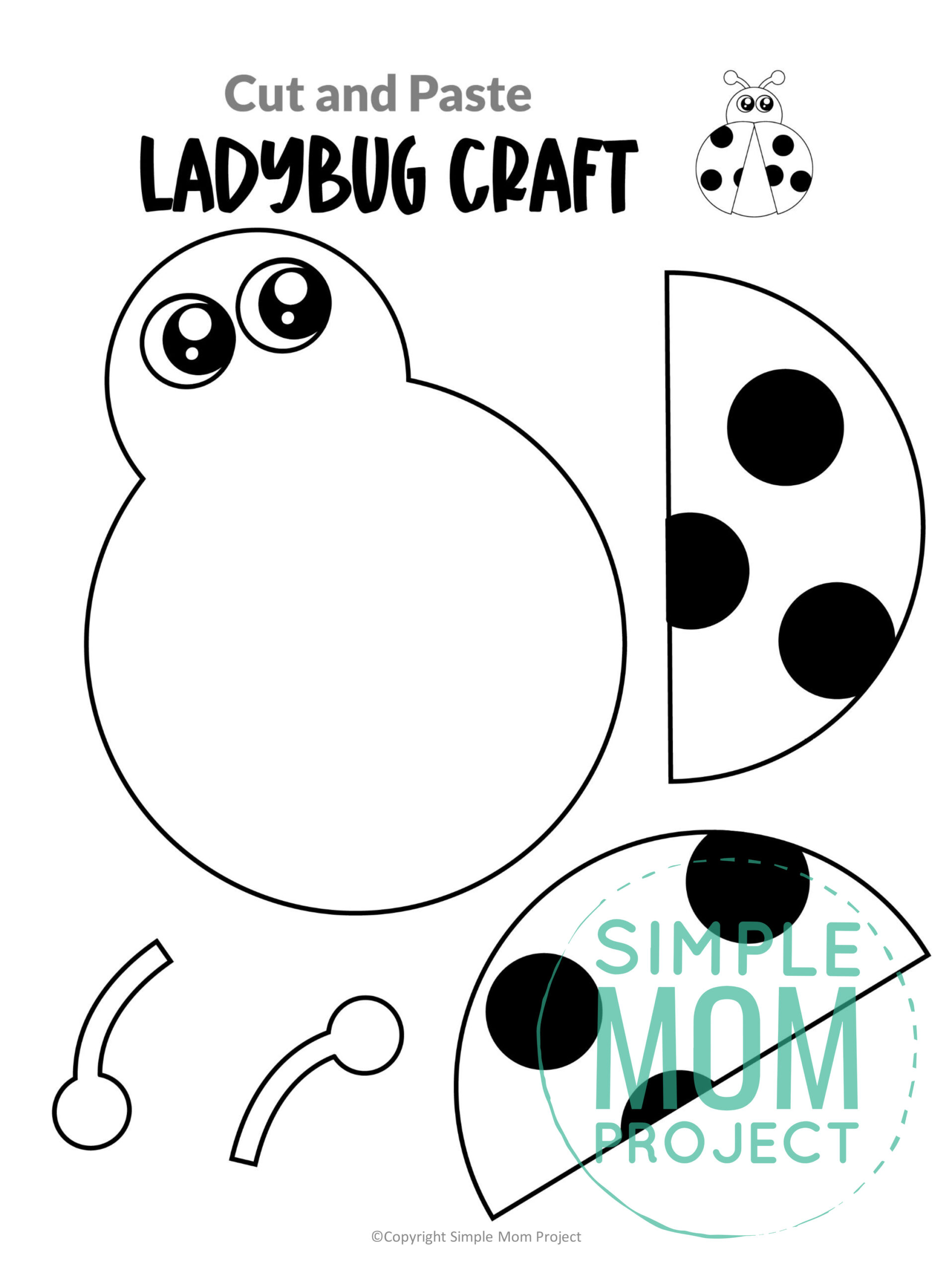 Printable Ladybug Cut and Paste Craft Template for Toddler, Preschooler and Kindergarten Kids 1