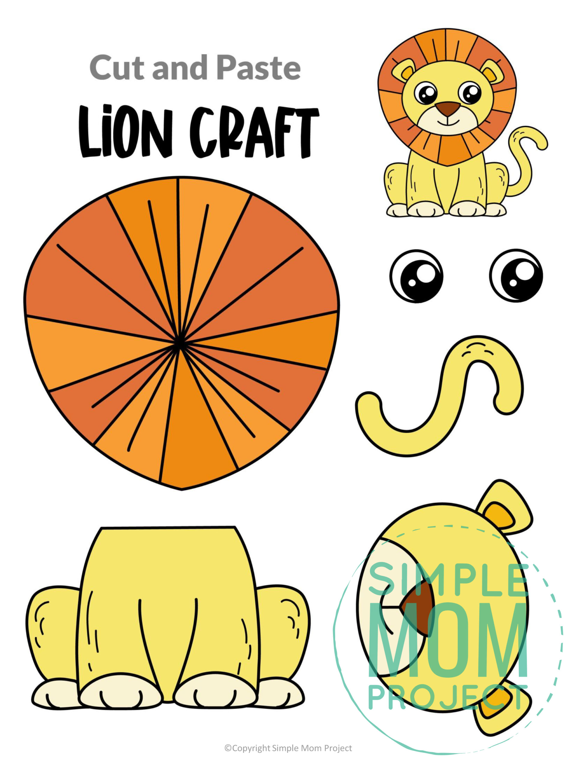 printable cut and paste safari and jungle craft for kids preschoolers toddlers kindergarten lion