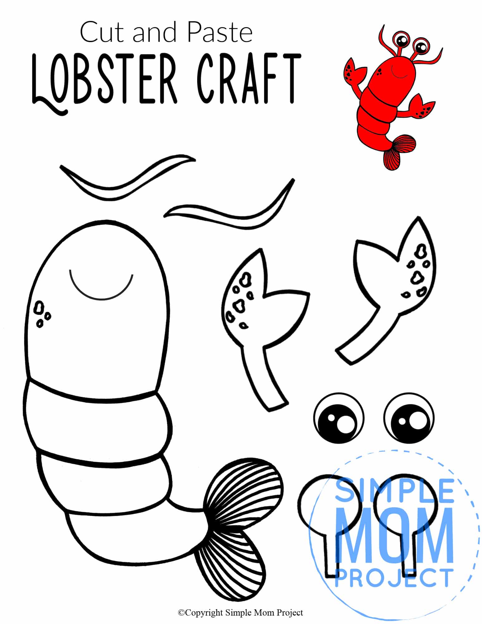 Printable Ocean Animal Lobster Crafts for kids of all ages, including preschoolers and toddlers lobster template 4