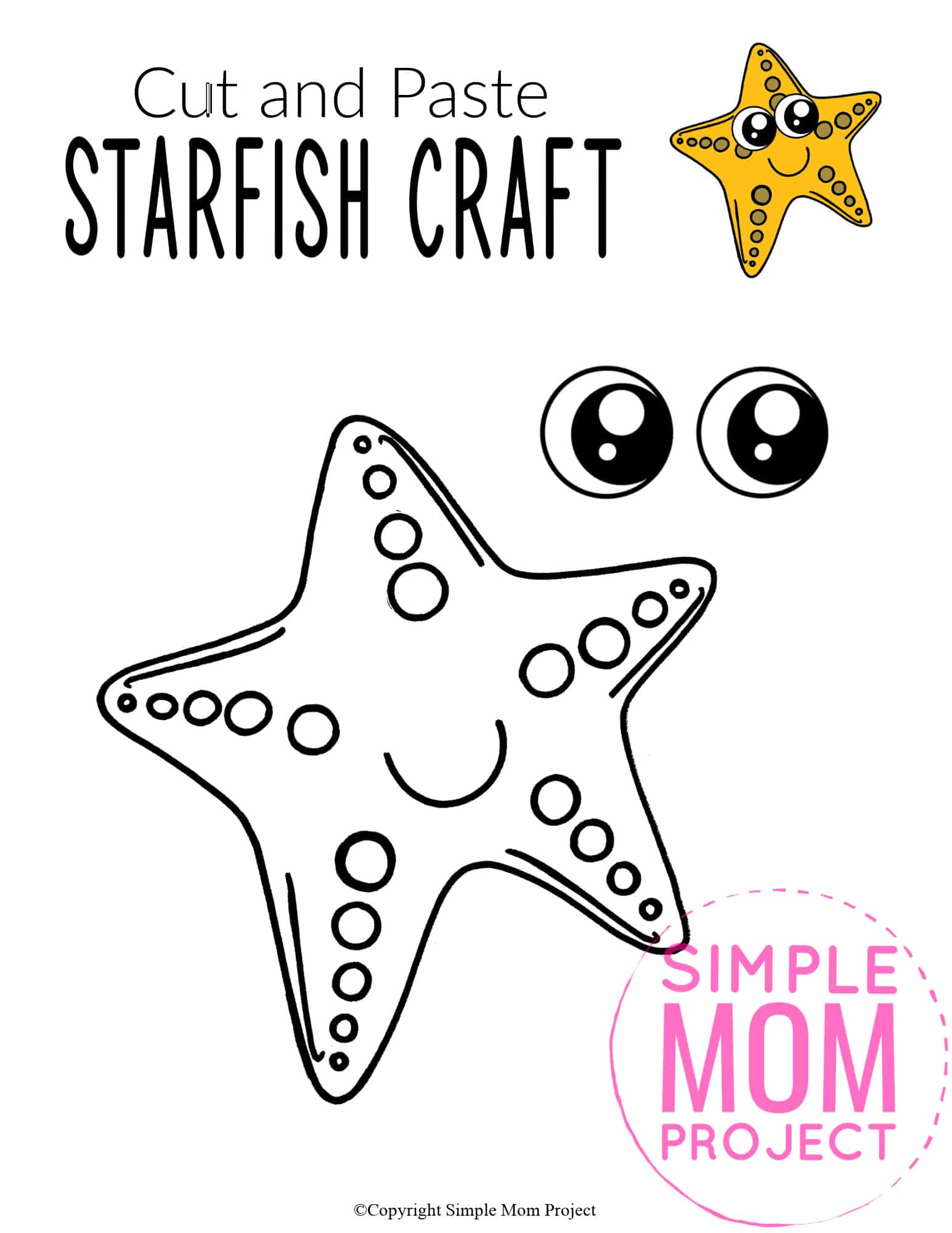 Printable Ocean Animal Starfish Crafts for kids of all ages, including preschoolers and toddlers starfish template 4
