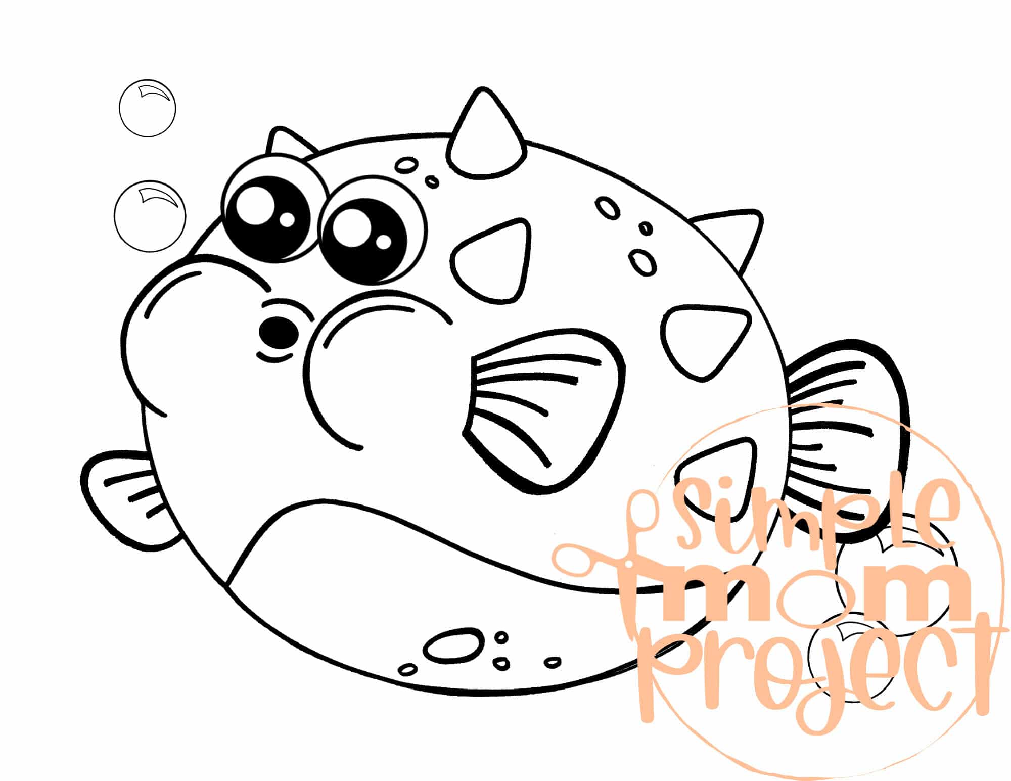 Printable Ocean Animal Template Coloring Book for kids, preschoolers and toddlers blowfish pufferfish template