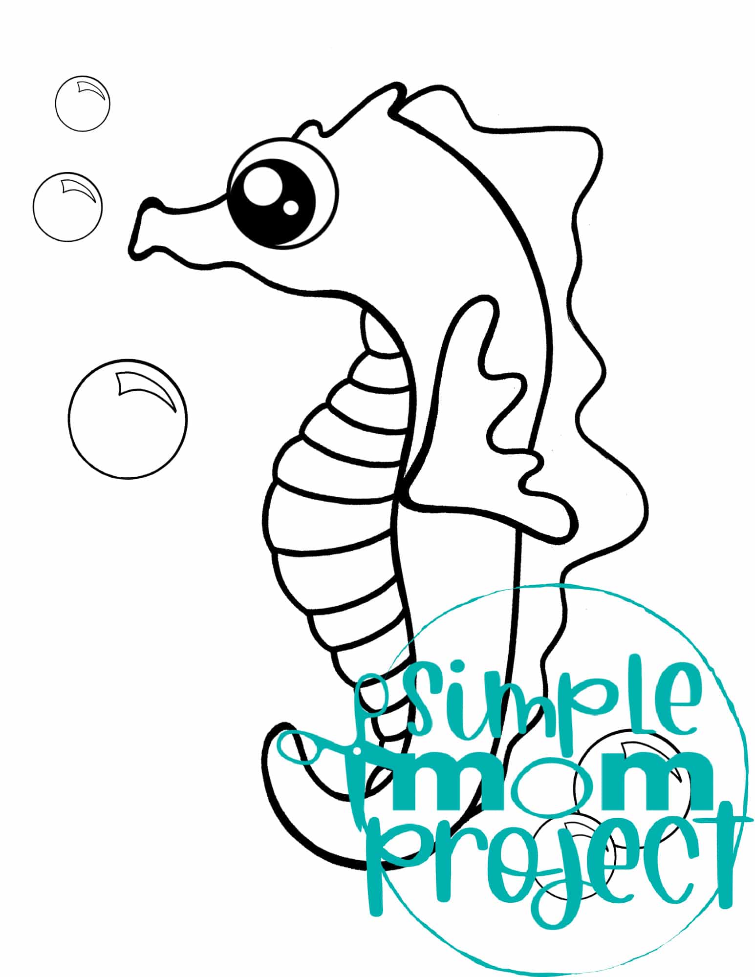 Printable Ocean Animal Template Coloring Book for kids, preschoolers and toddlers seahorse template 1