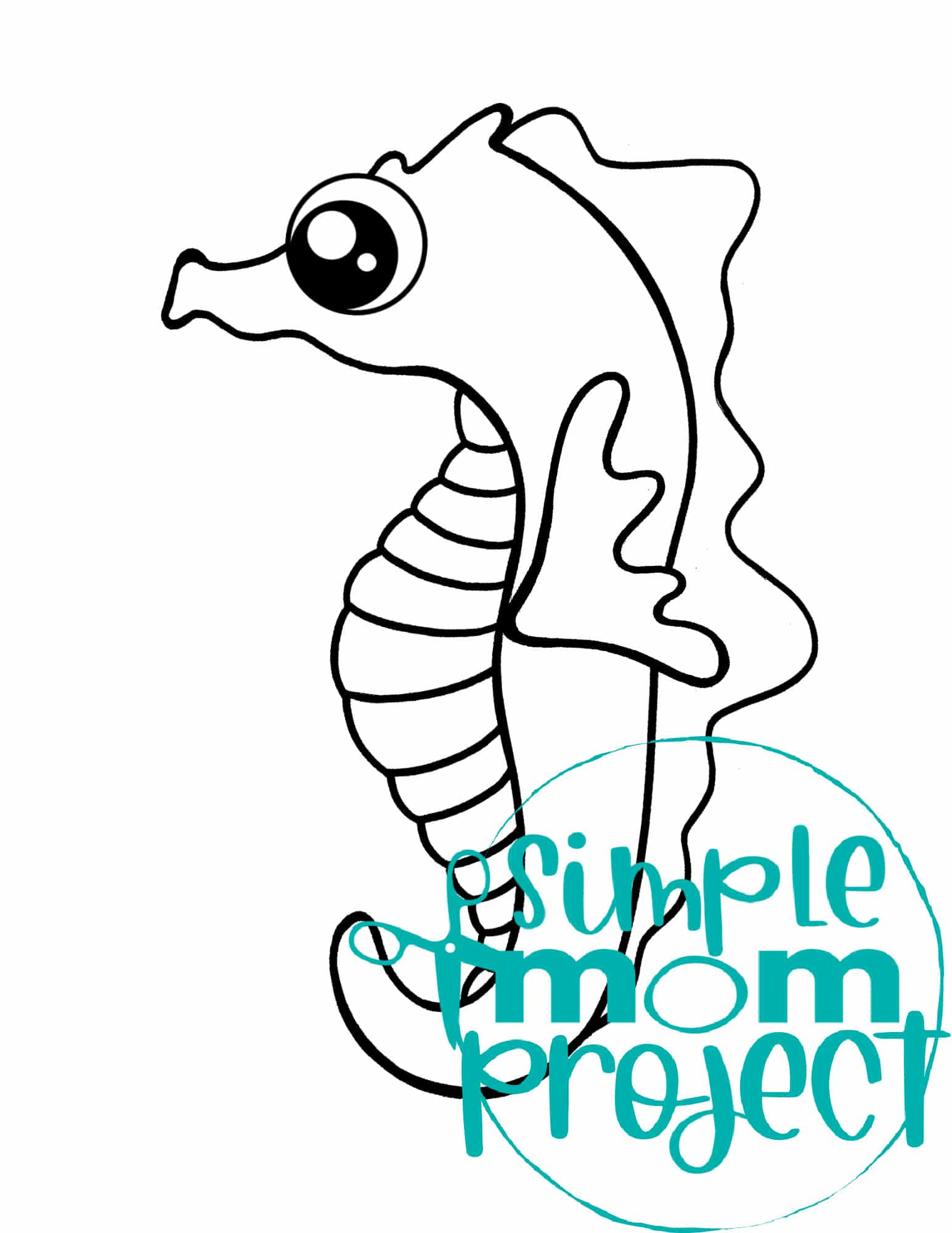 Printable Ocean Animal Template Coloring Book for kids, preschoolers and toddlers seahorse template 1