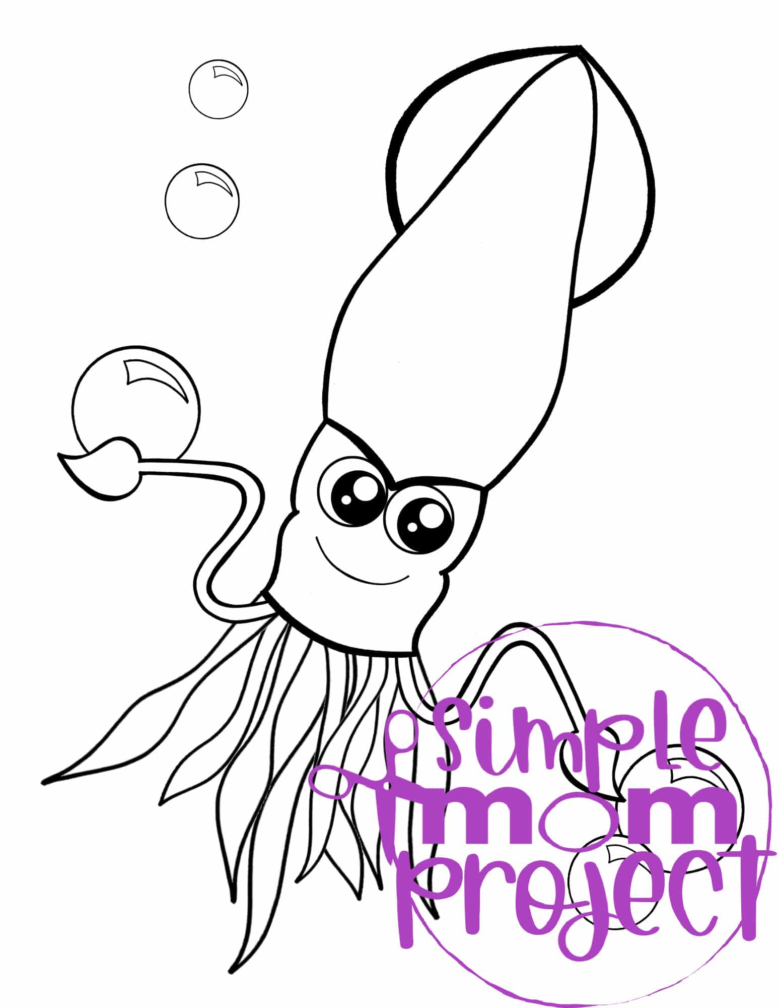 Printable Ocean Animal Template Coloring Book for kids, preschoolers and toddlers squid template