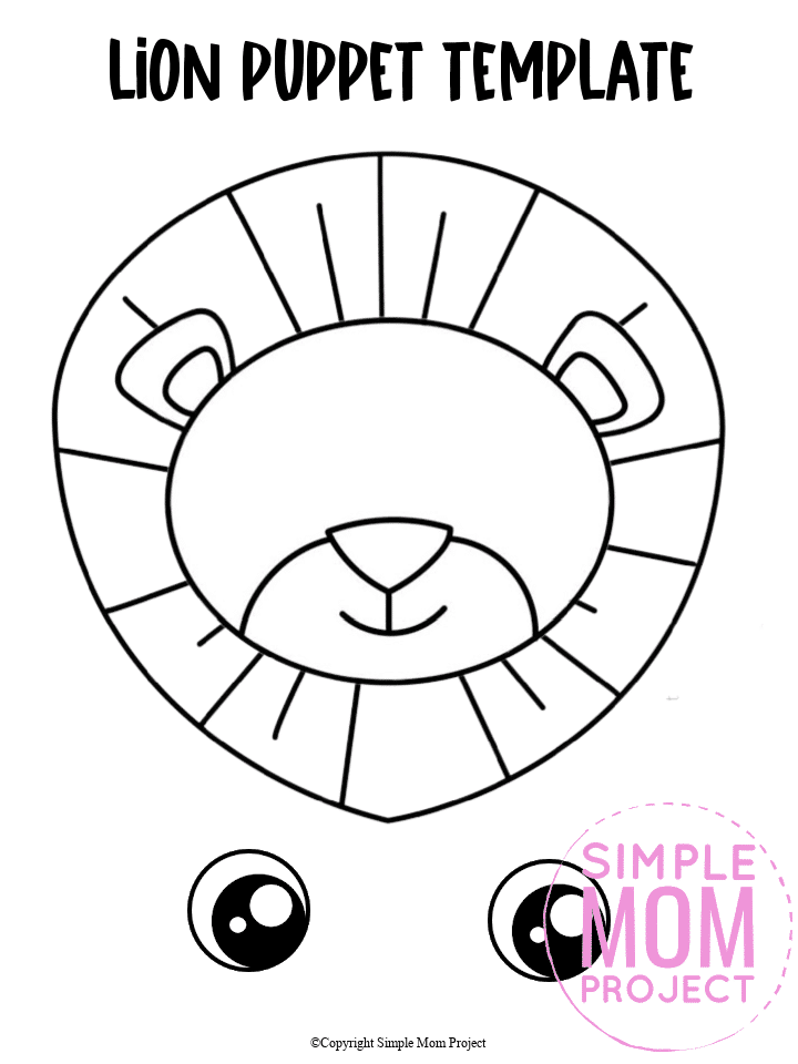 Printable Paper Bag Lion Puppet Template Black and White 1