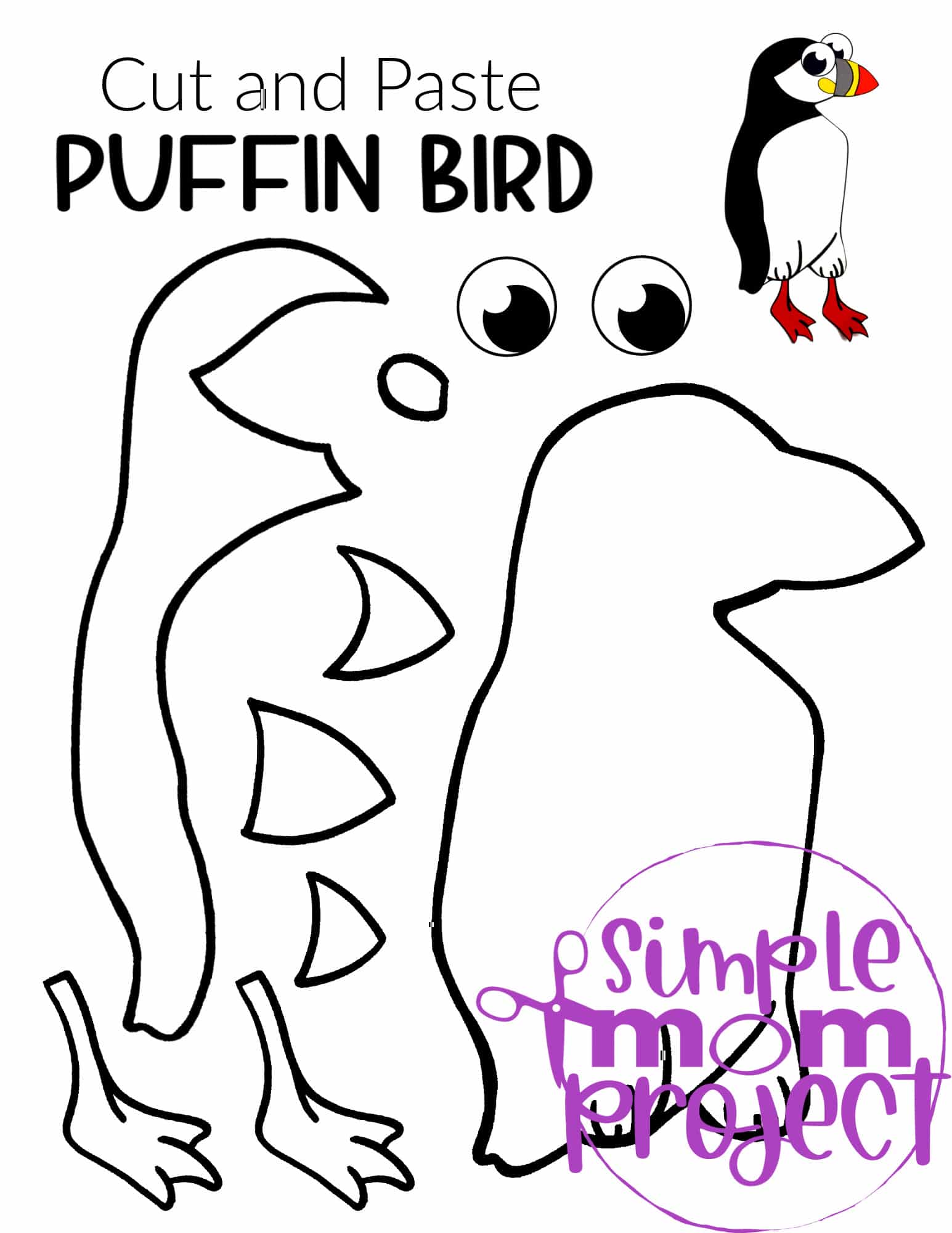 Printable Puffin Arctic Animal Cut and Paste Crafts for Kids, kindergartners, preschoolers and toddlers 1