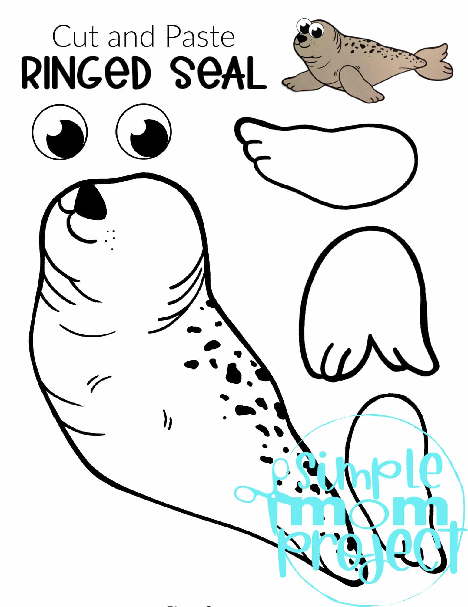Printable Ringed Seal Arctic Animal Cut and Paste Crafts for Kids, kindergartners, preschoolers and toddlers 1