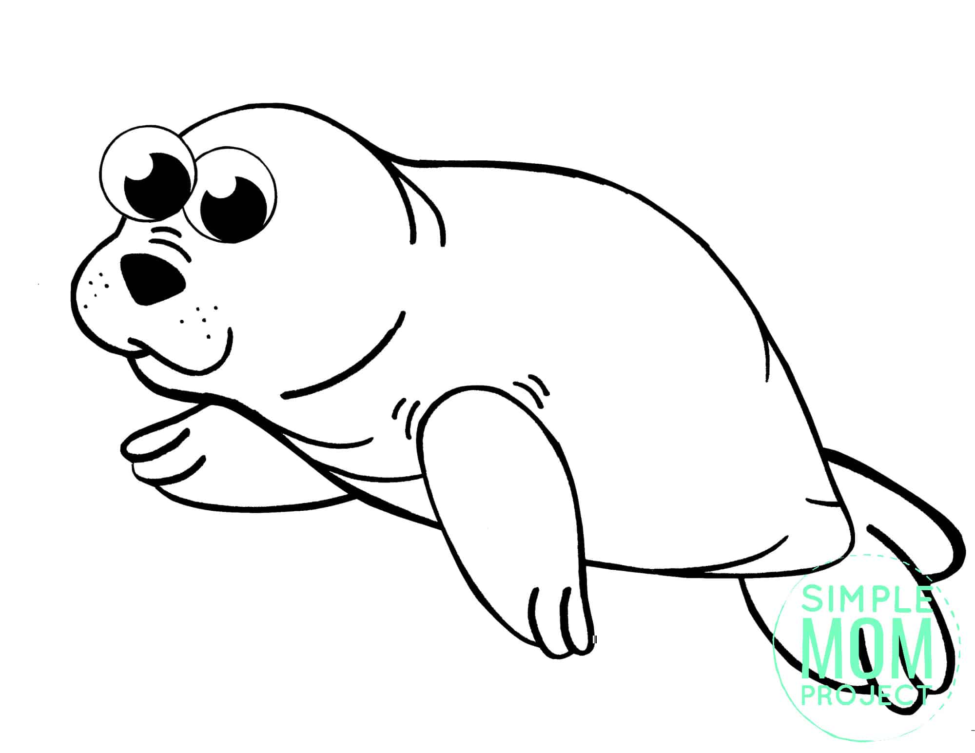 Printable Simple Arctic Animal Harp Seal Coloring Page for kids preschoolers and toddlers