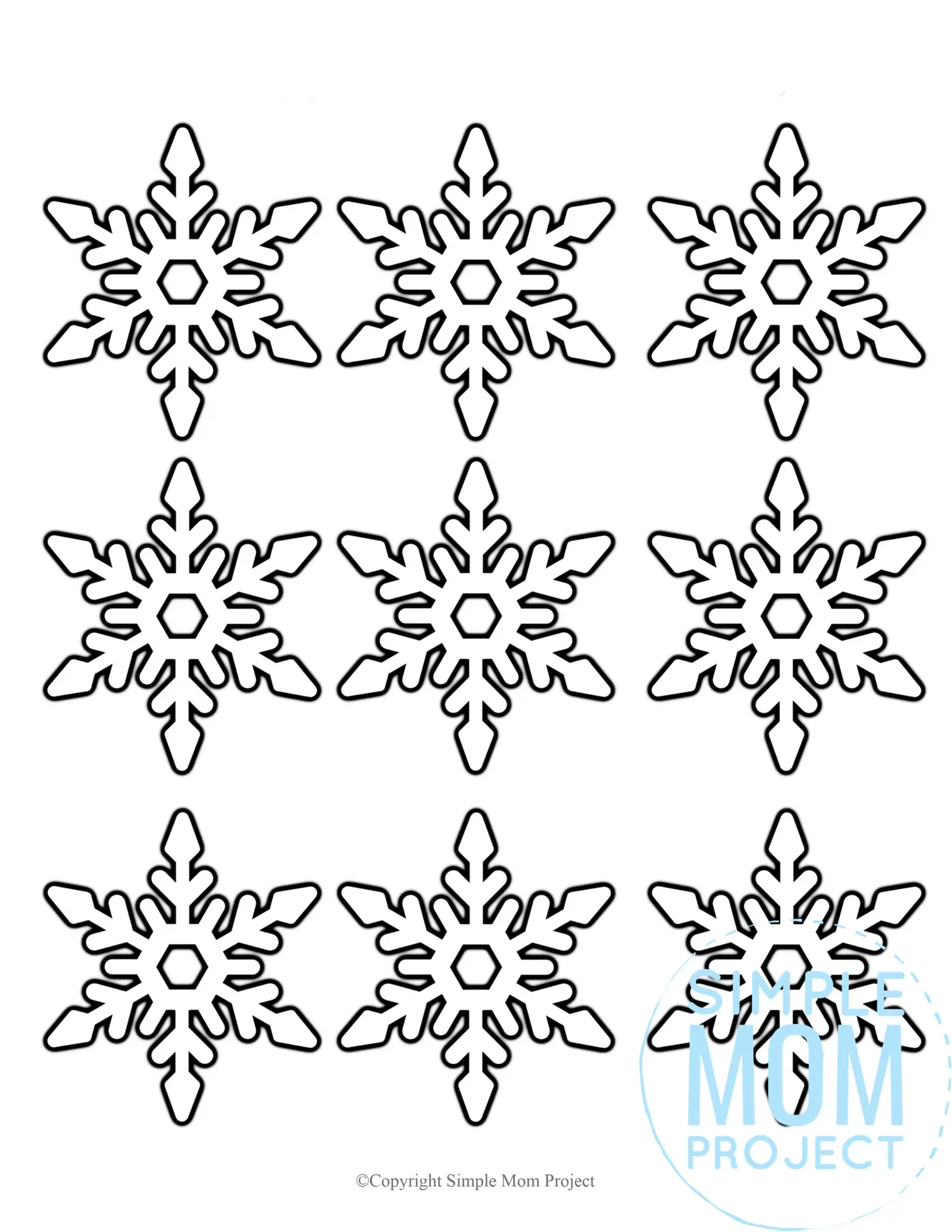 Printable Small Snowflake Template for toddlers, preschoolers, kindergarteners and elementary kids
