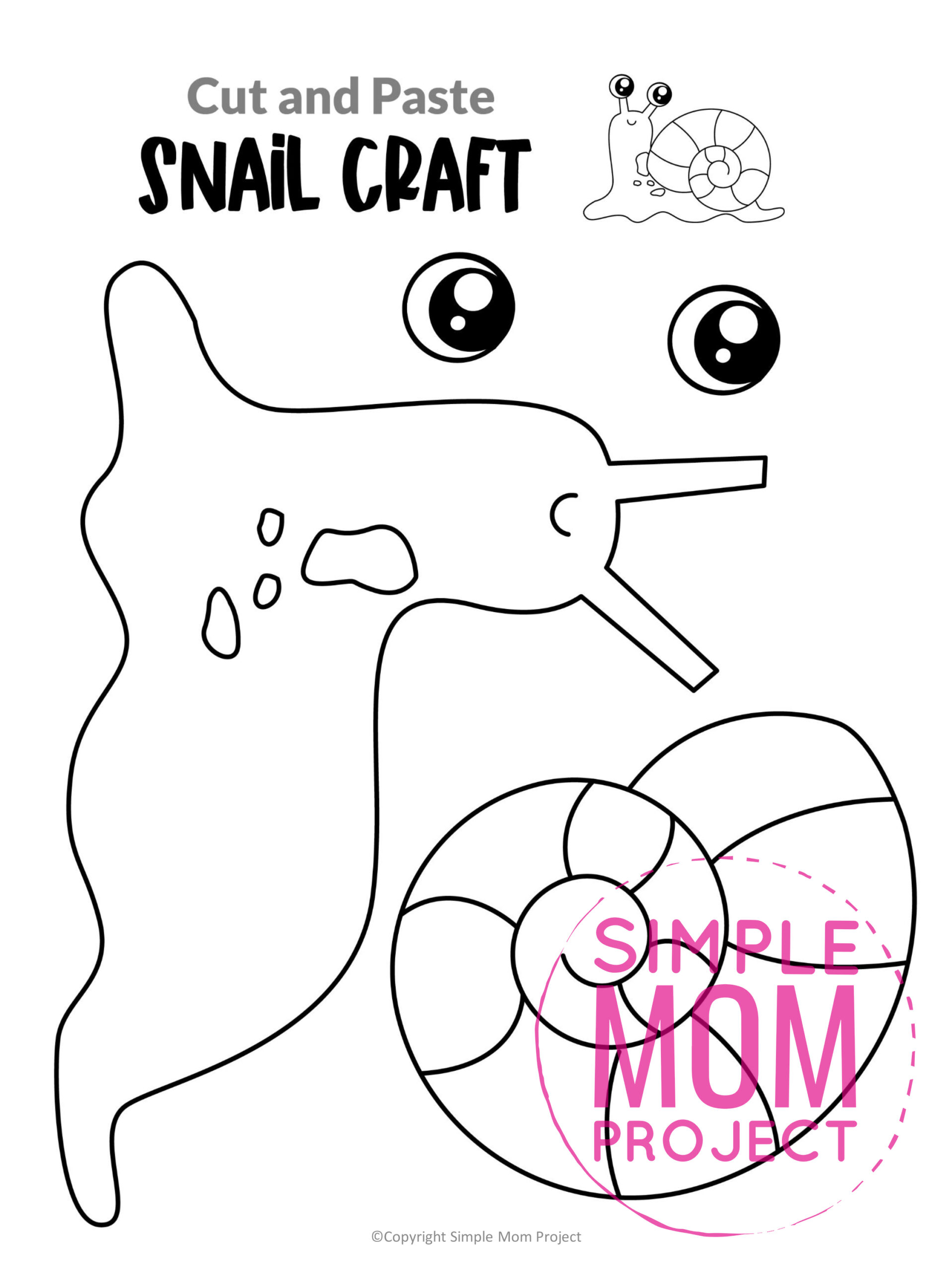 Printable Snail Cut and Paste Craft Template for Toddler, Preschooler and Kindergarten Kids 2