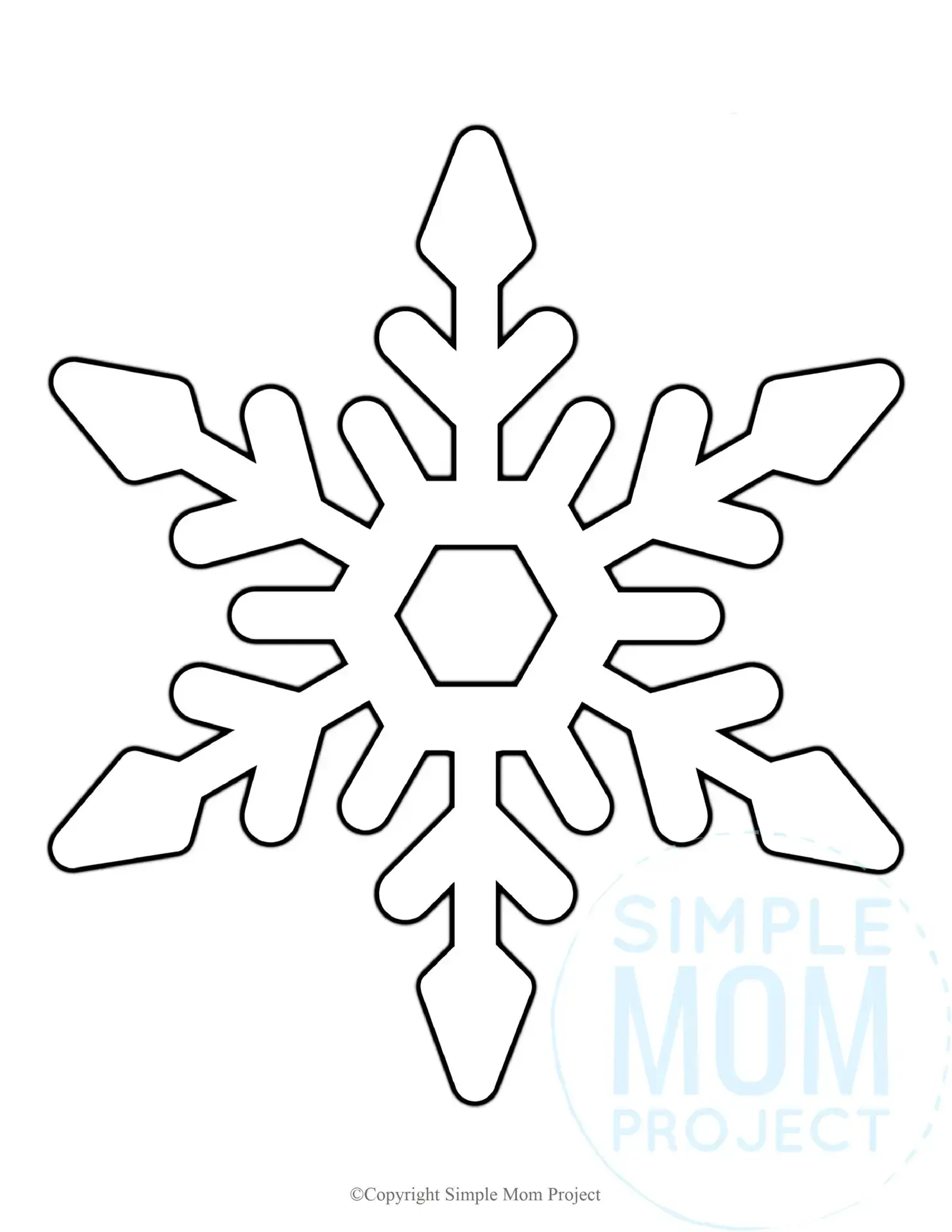 Printable Large Snowflake Template for toddlers, preschoolers, kindergarteners and elementary kids