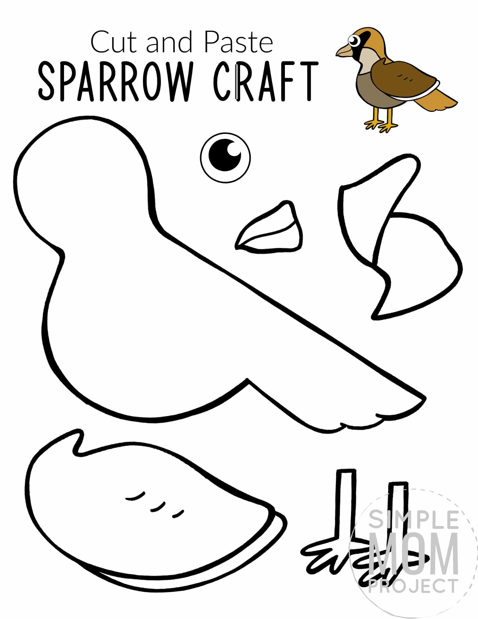 Printable Sparrow Craft for Kids, preschoolers toddlers and kindergartners 1