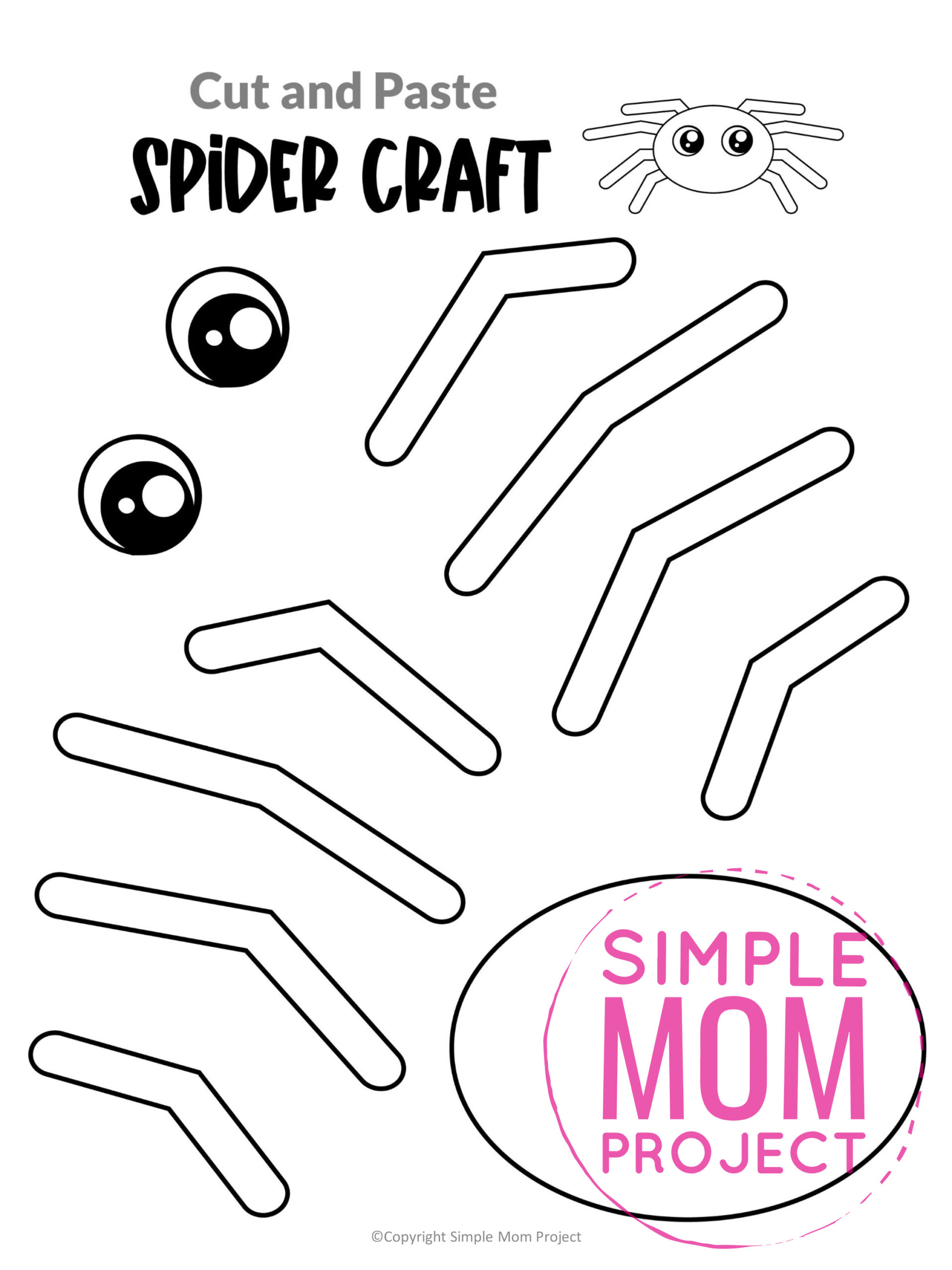 Printable Spider Cut and Paste Craft Template for Toddler, Preschooler and Kindergarten Kids 1